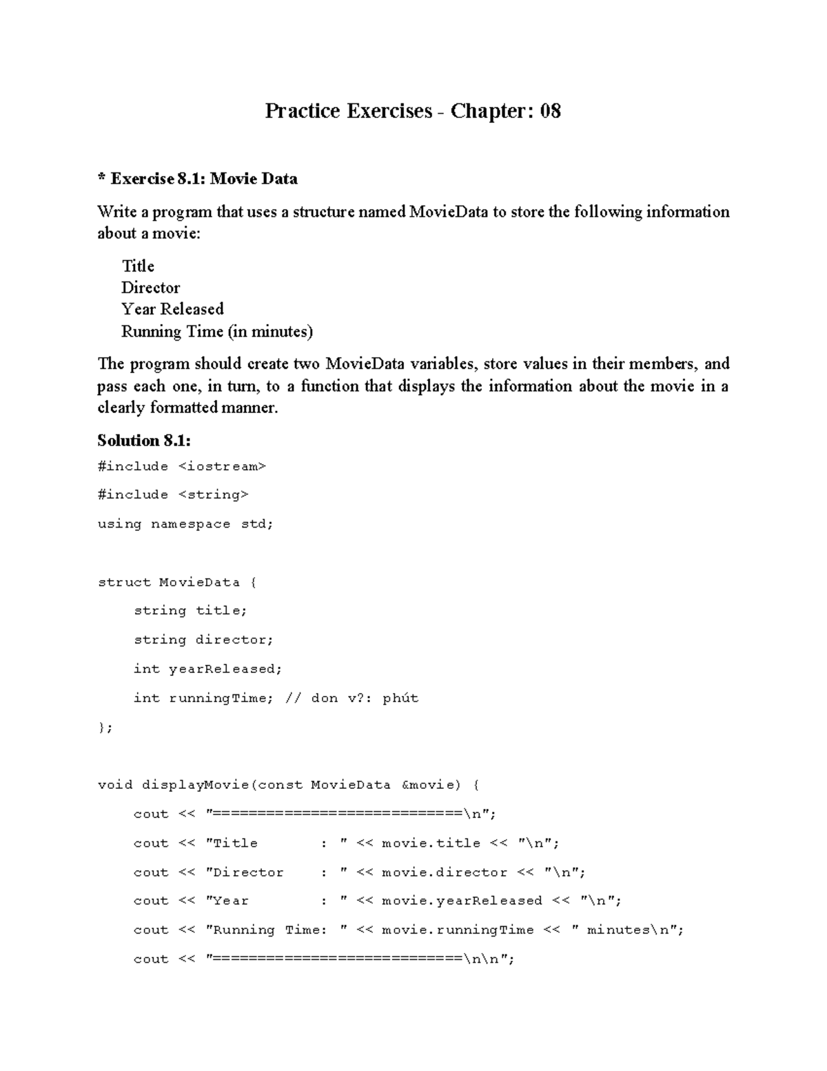 Chapter 8 Practice Exercises: C++ Movie & Data Structures - Studocu