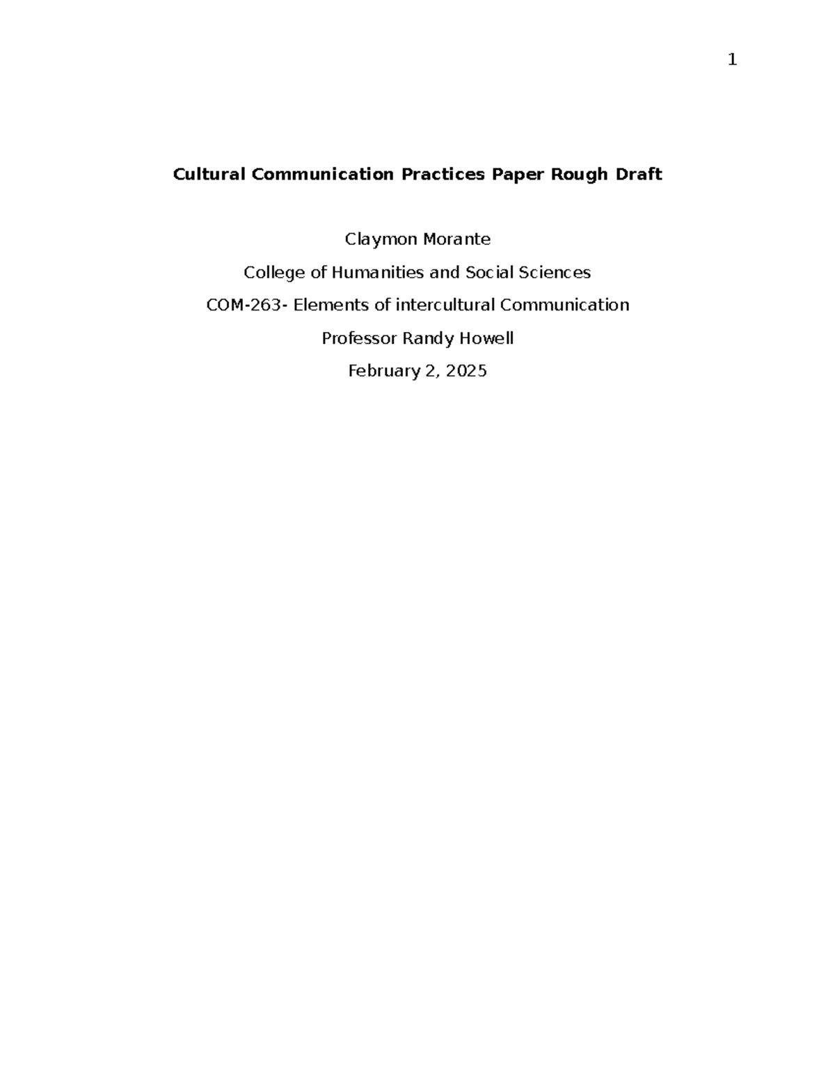 Cultural Communication Practices Paper Rough Draft – COM-263 - Studocu