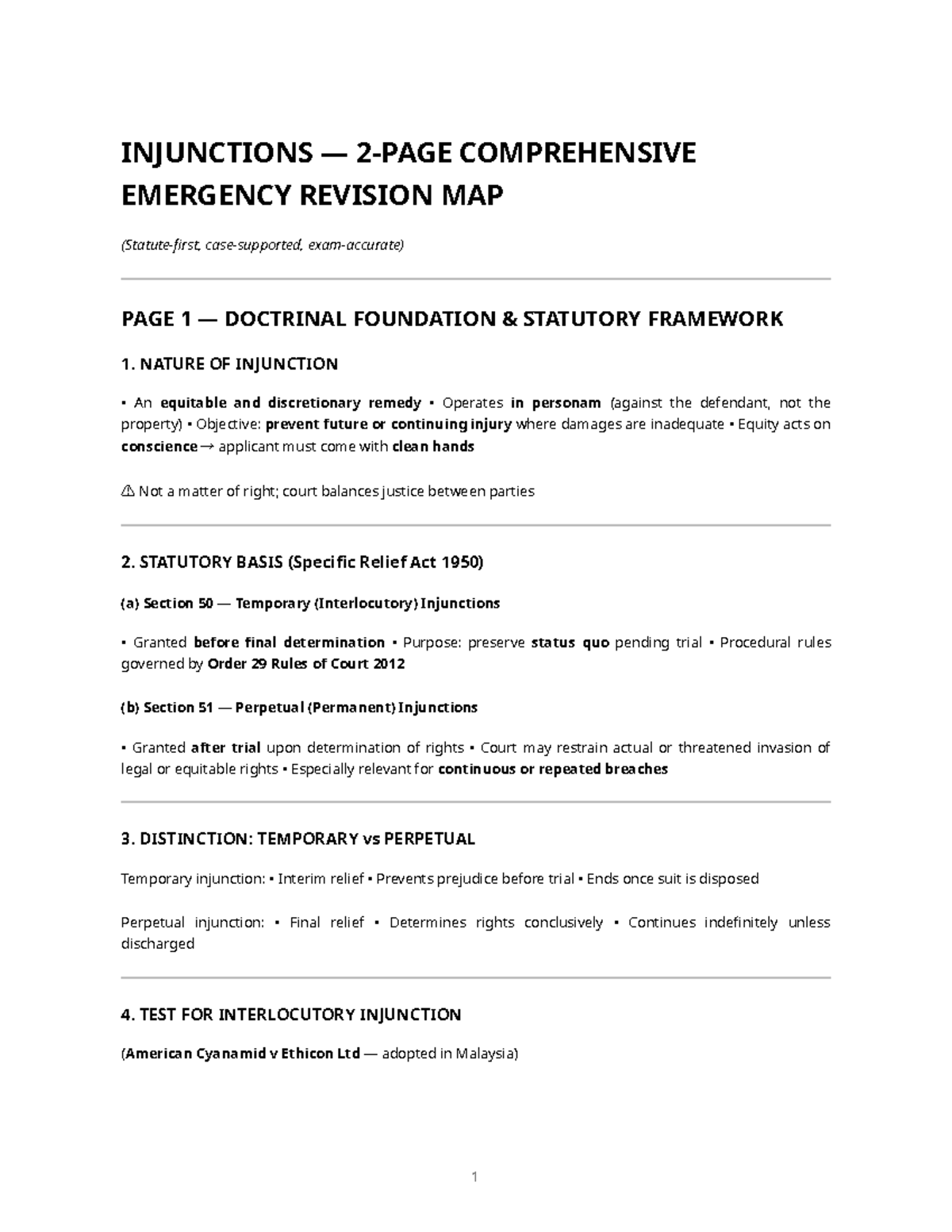 Injunctions – Comprehensive Revision Map (SRA 1950) - Studocu