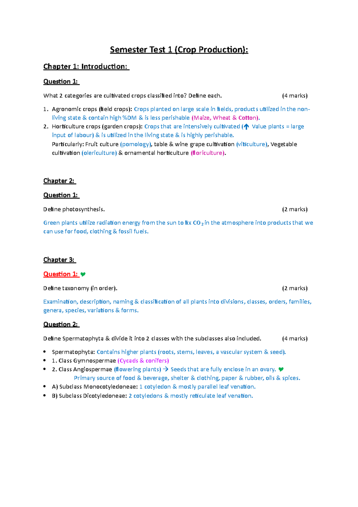 Crop Science Semester Test 1 Summary (CROP 101) - Studocu