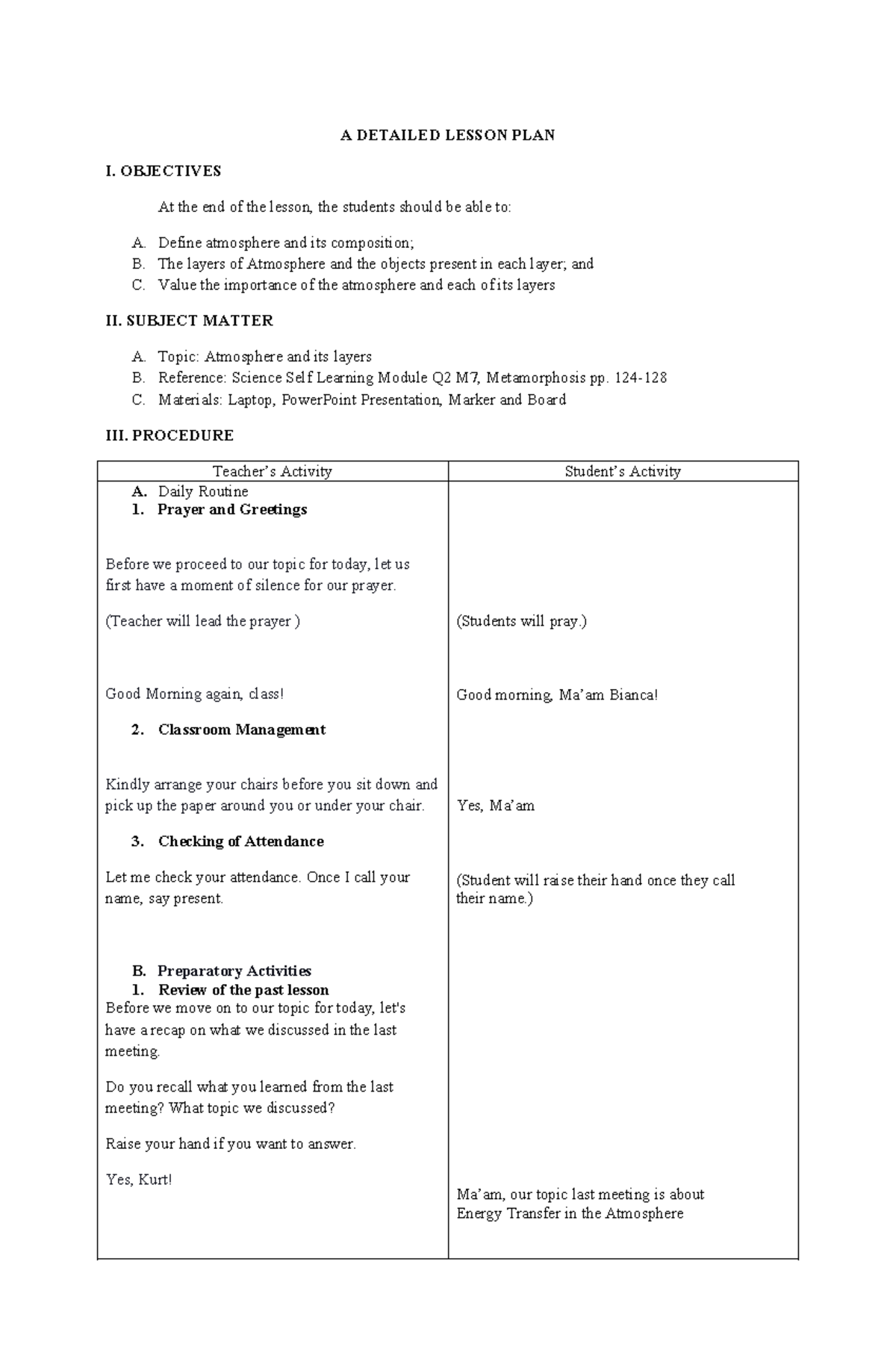 Layers of Atmosphere Lesson Plan (DLP) - Science Module - Studocu