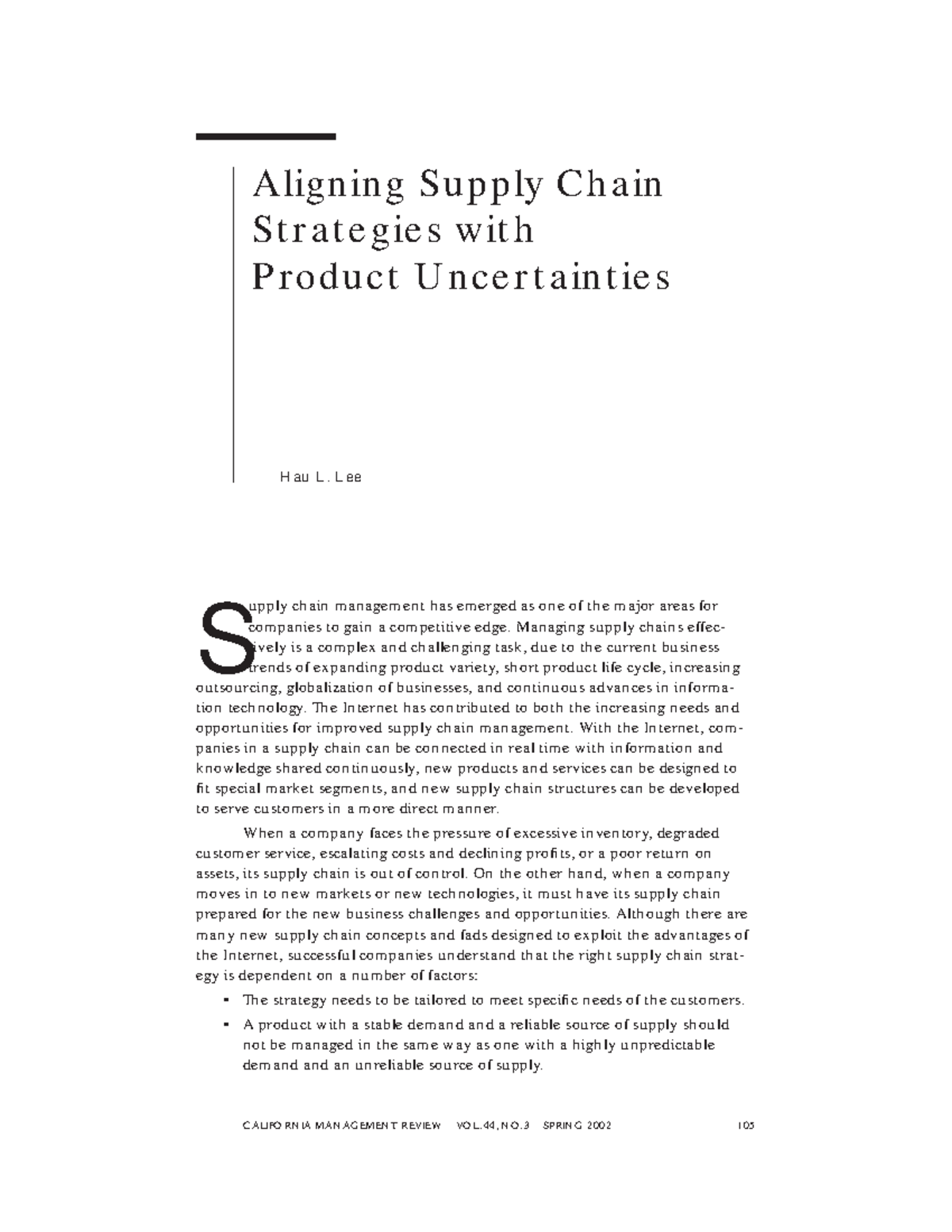 Aligning Supply Chain Strategies with Product Uncertainties (SCM 101 ...