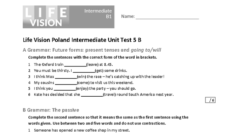 life vision poland intermediate unit test 5 b