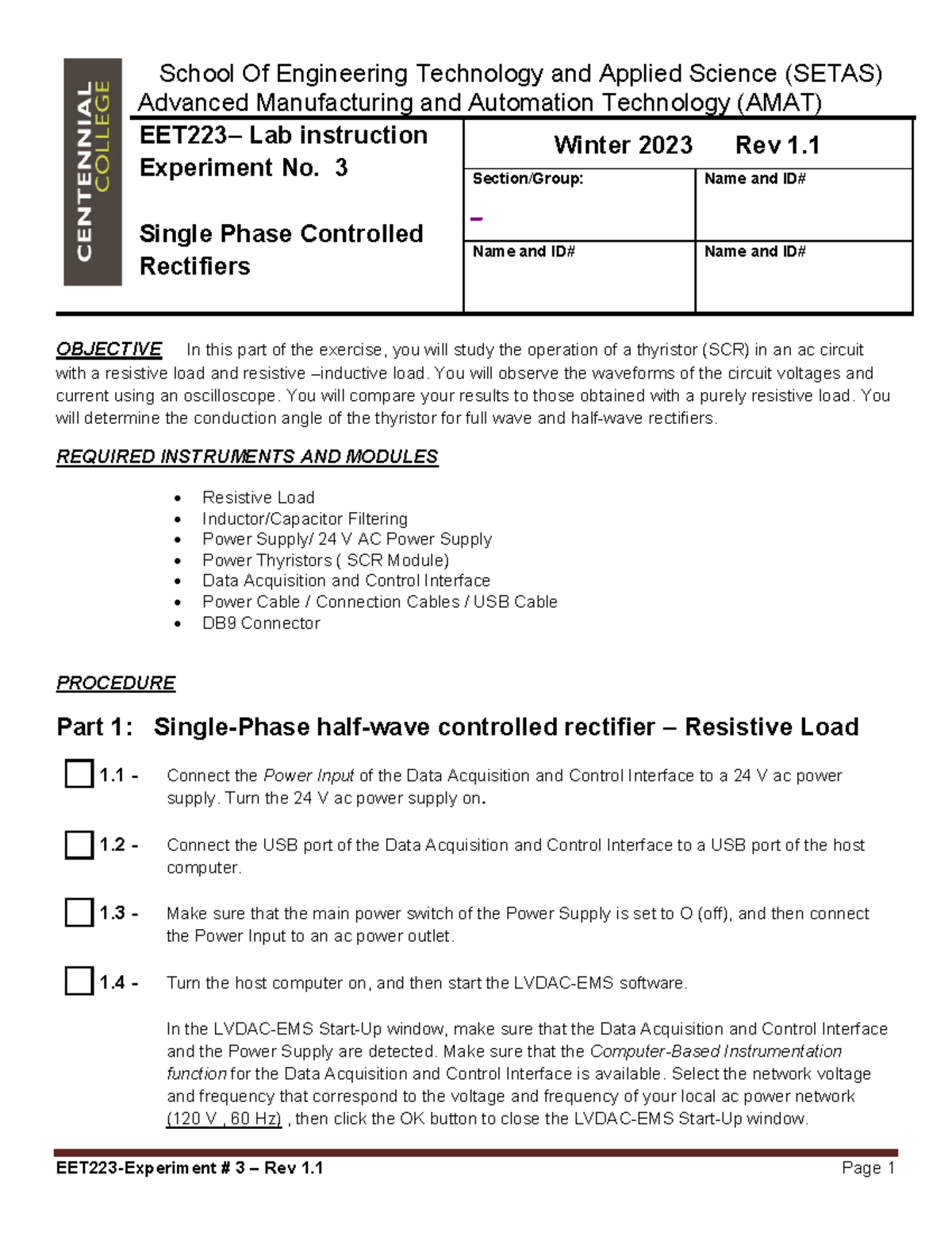 EET223-W23-EXP 3: Single Phase Controlled Rectifiers Lab Guide - Studocu