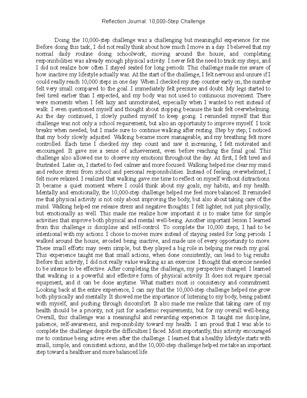 Reflection Journal - This is for lectures notes purposes only ...