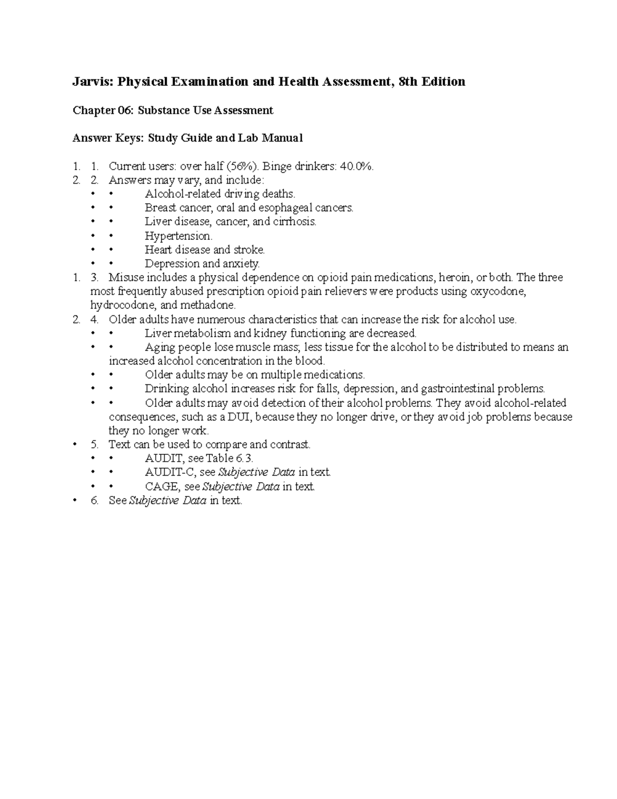 Chapter 06: Substance Use Assessment - Study Guide & Answer Keys - Studocu