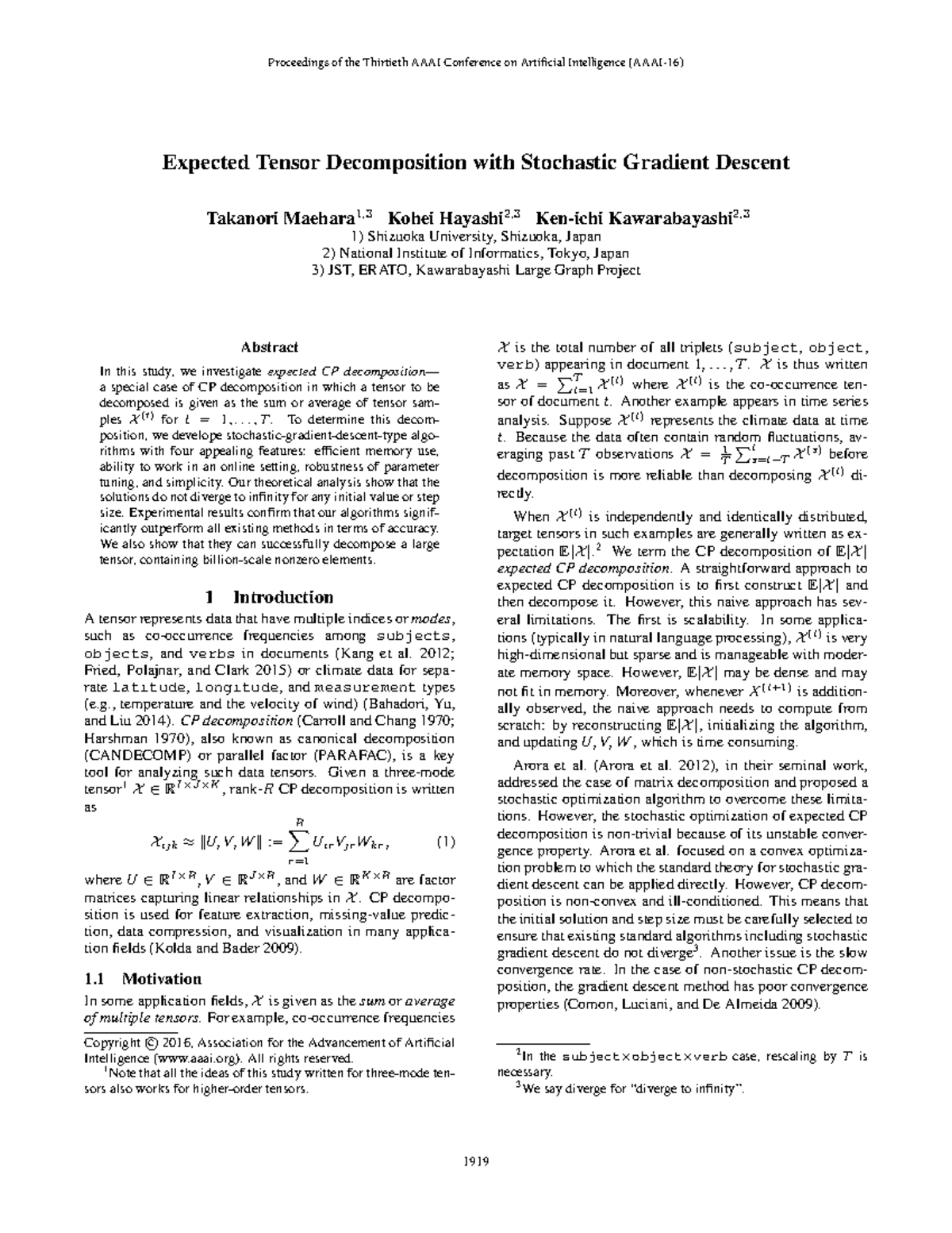 Expected CP Decomposition via Stochastic Gradient Descent (AI ...