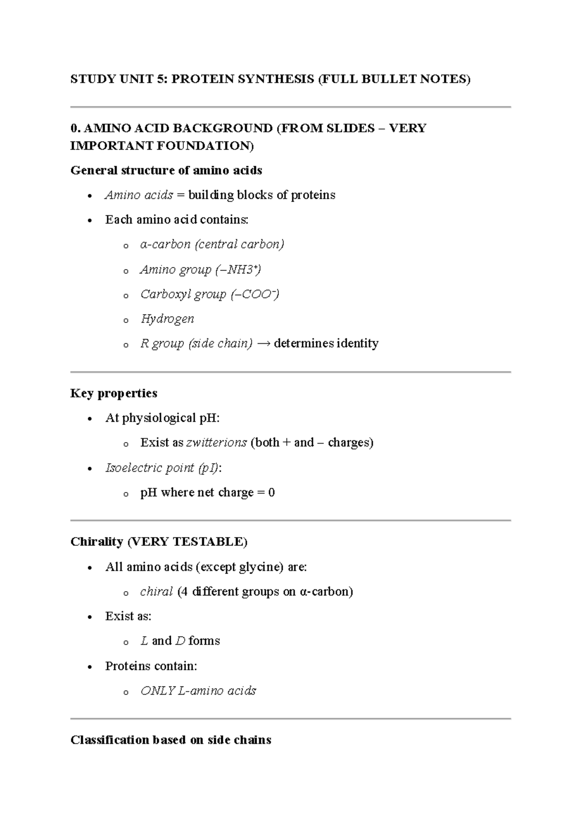 Study Unit 5: Protein Synthesis Notes (SU 5) - Studocu