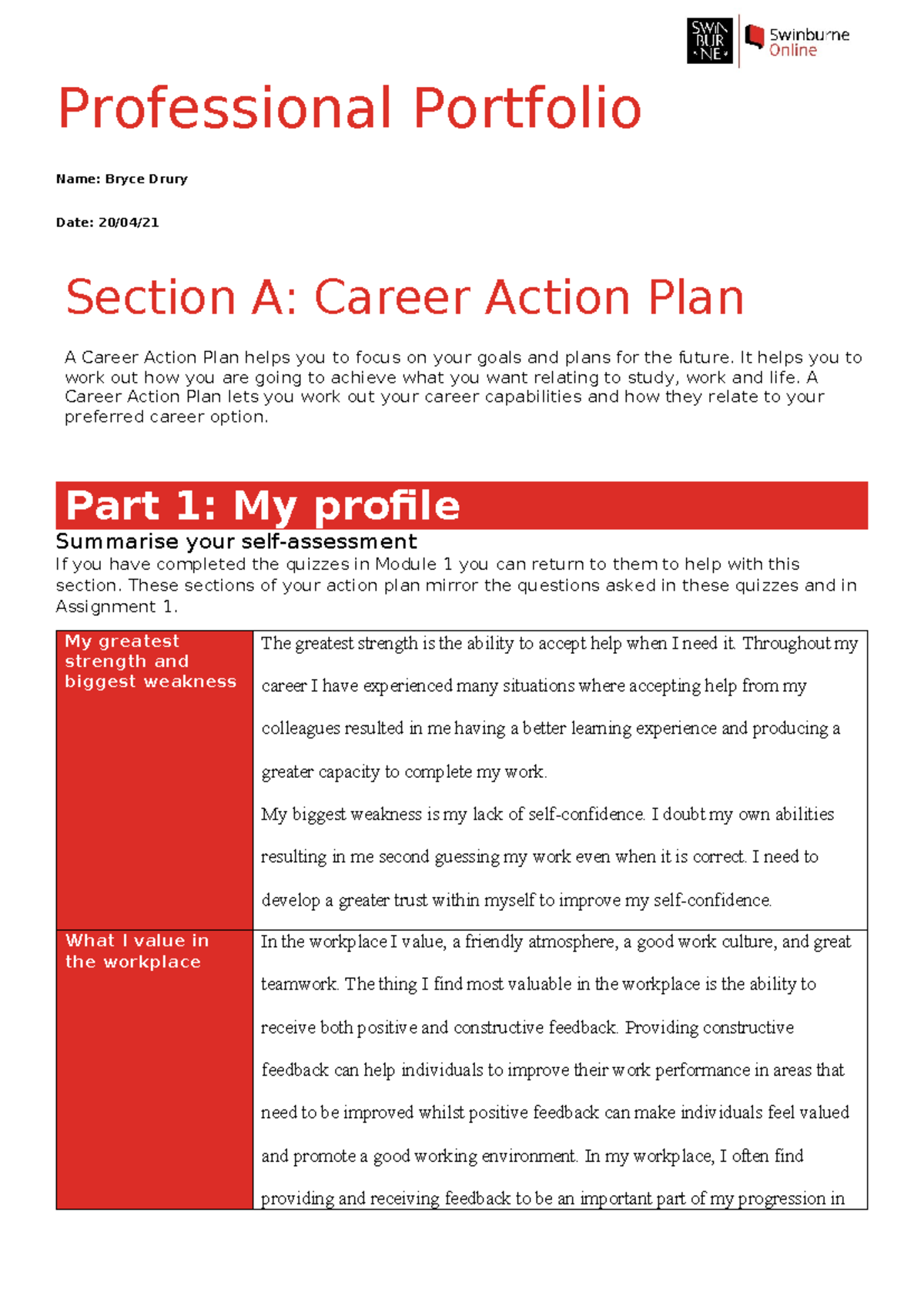 Professional Portfolio: Career Action Plan & Toolkit - Assignment 4 ...