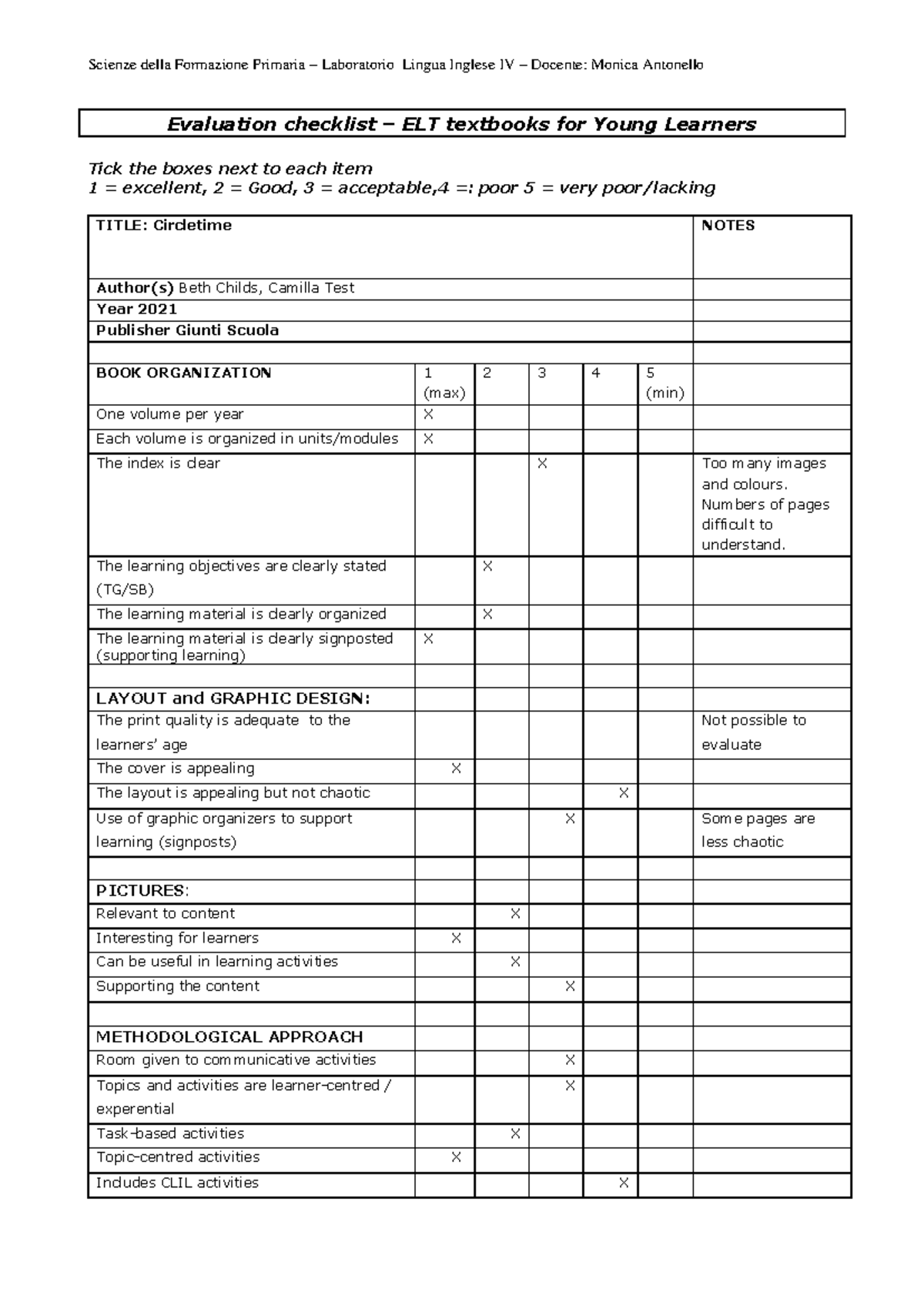 Evaluation Checklist for ELT Textbooks: Young Learners (Scienze della ...