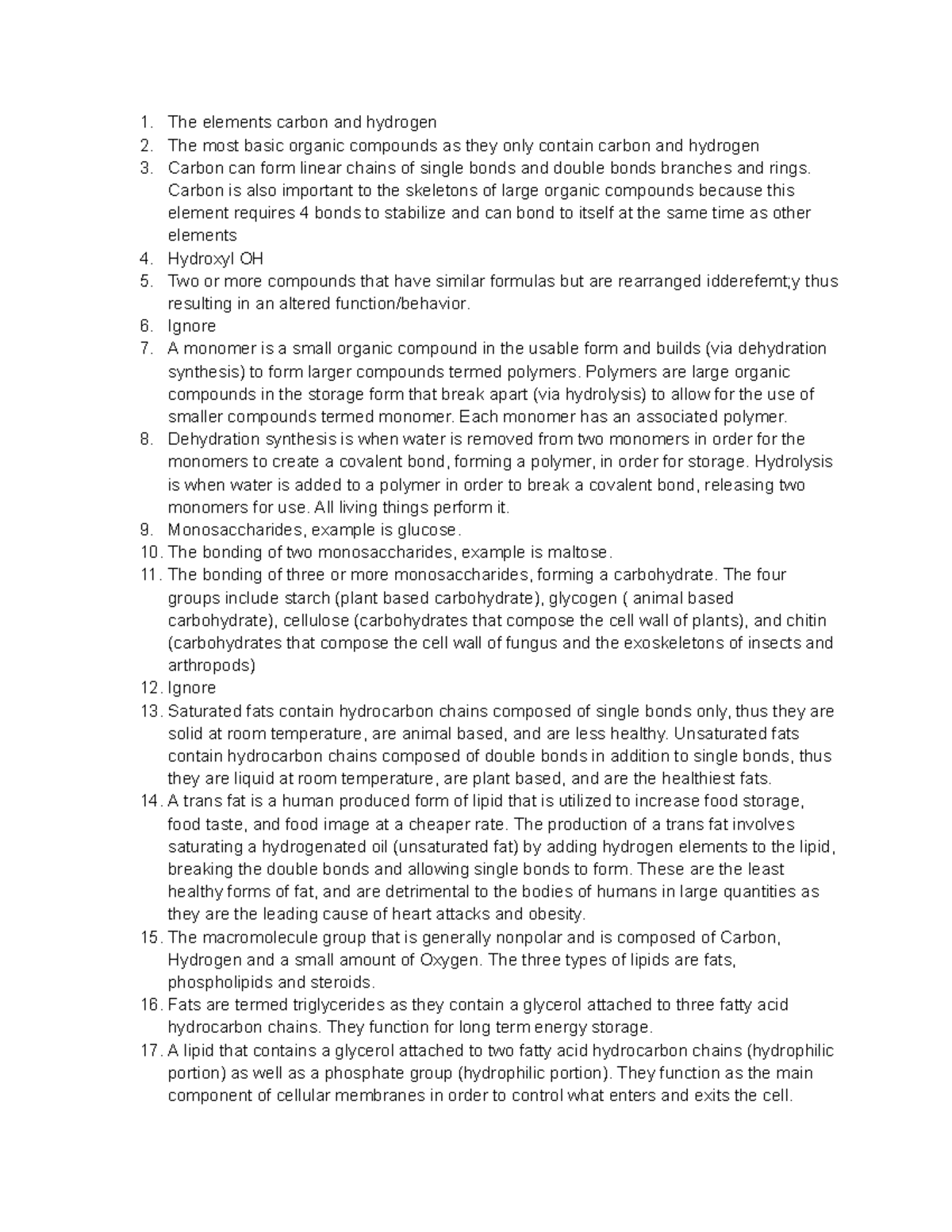 Biology Chapter 3 Study Guide: Organic Compounds and Macromolecules ...