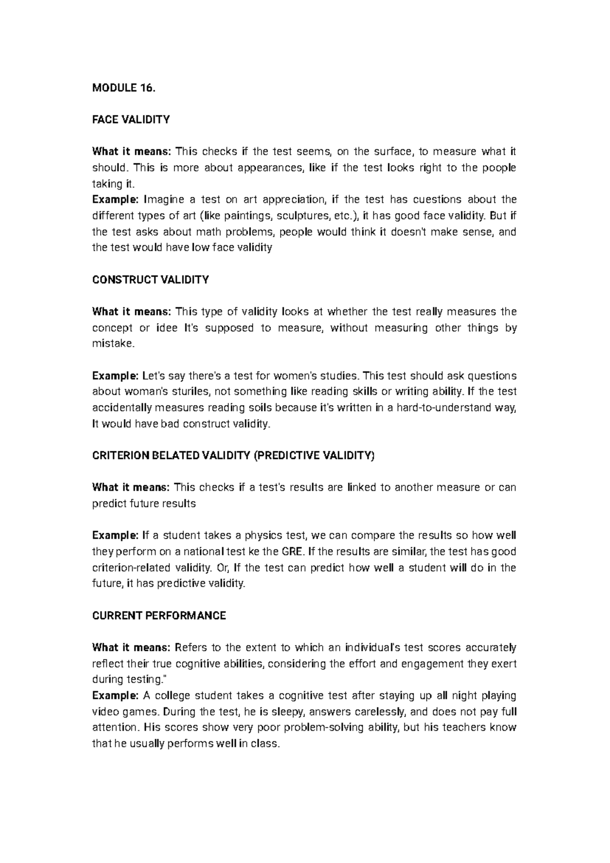 Module 16: Understanding Different Types of Validity in Testing - Studocu