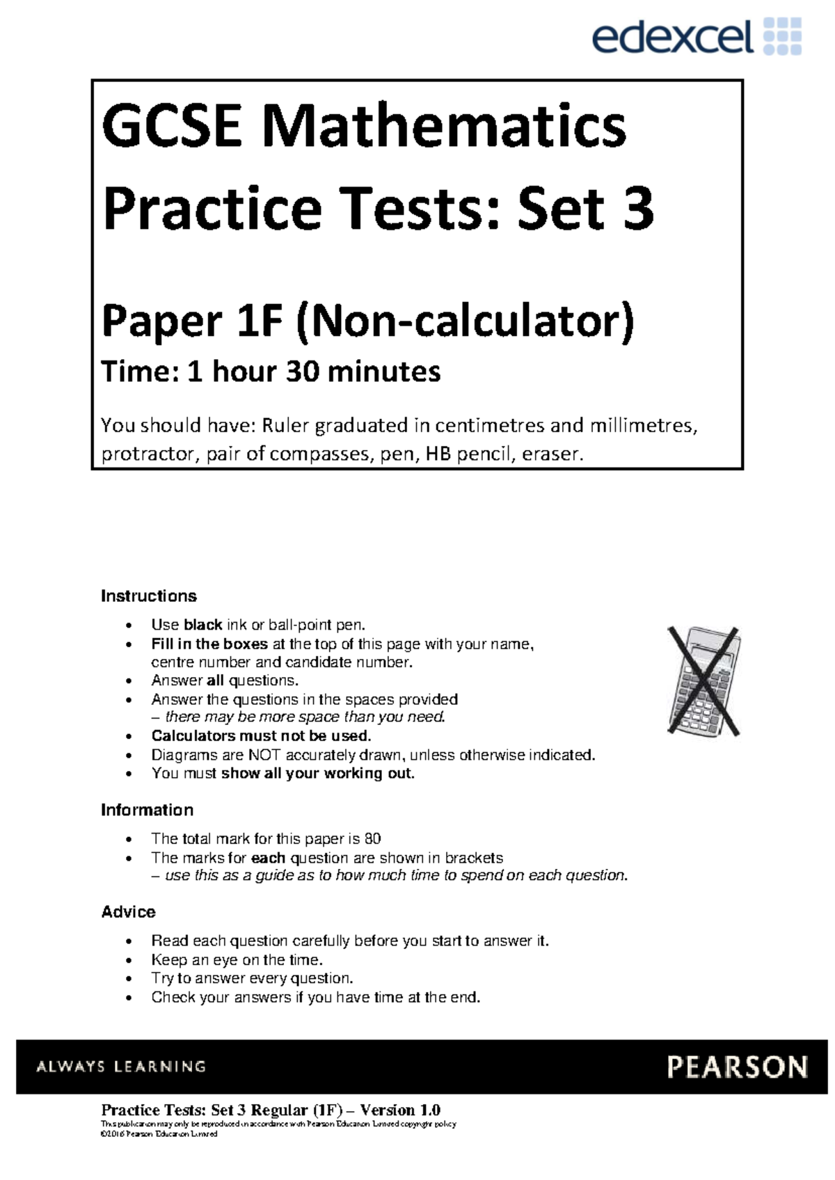 GCSE Maths Practice Tests: Set 3 Paper 1F (1.5 Hours) - Studocu