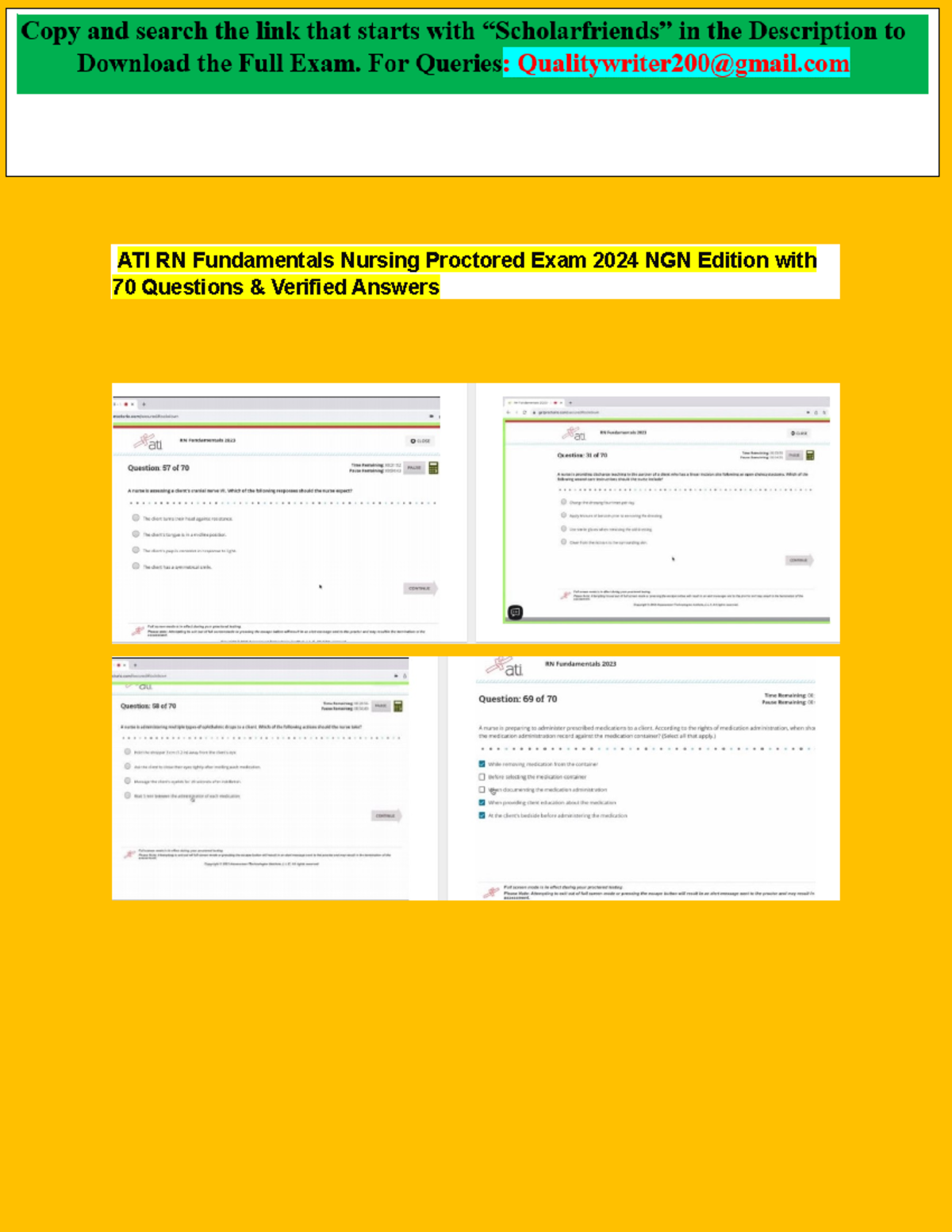 ATI RN Fundamentals Proctored Exam 2023-2025, 70 Questions with ...