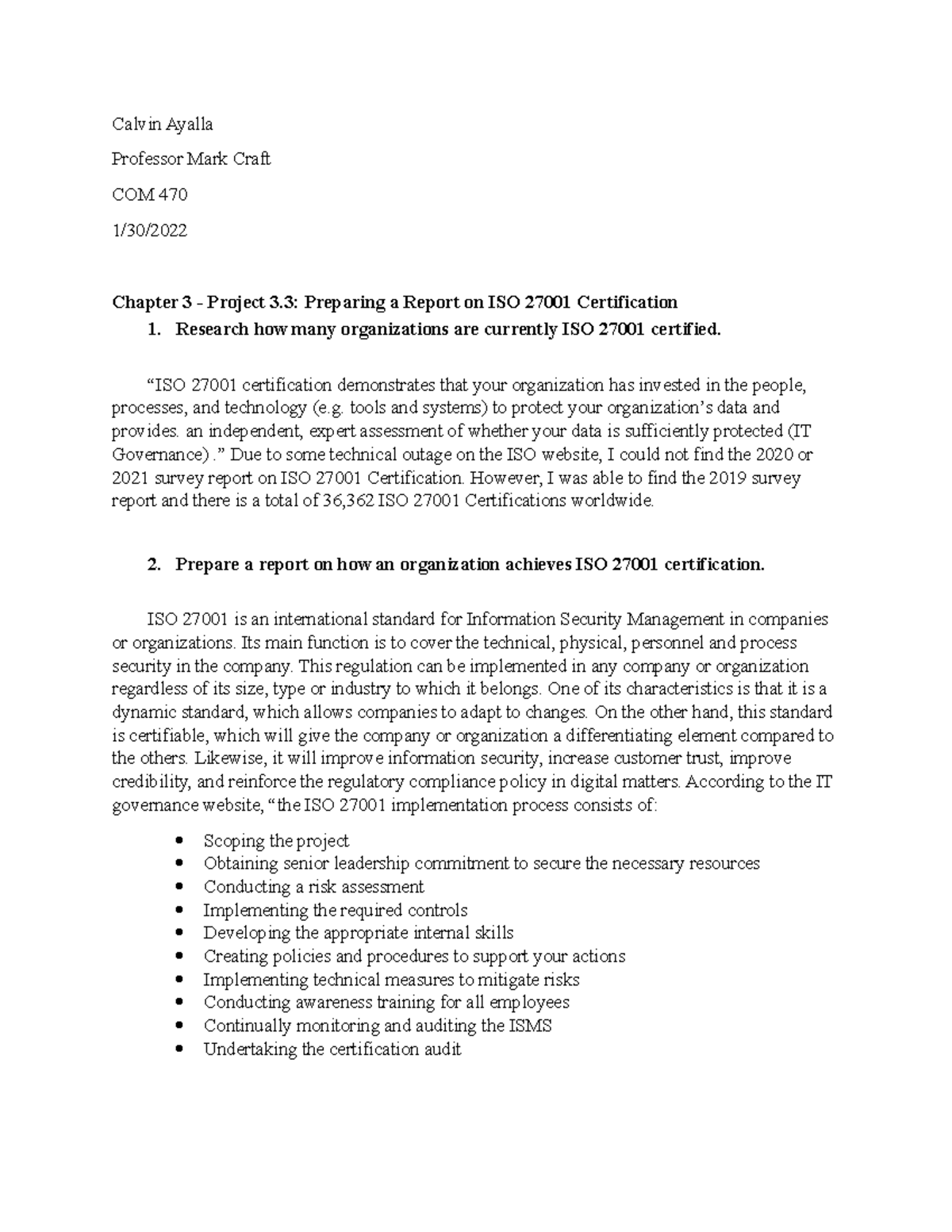 COM 470 Project 3.3 - ISO 27001 Certification & Risk Assessment Report ...