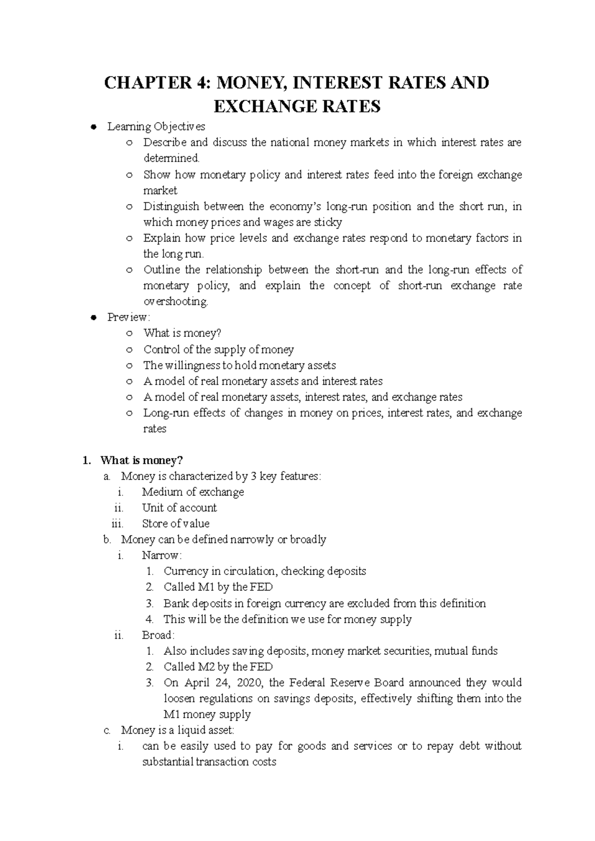 Chapter 4 - Money, Interest Rates, and Exchange Rate Notes - Studocu