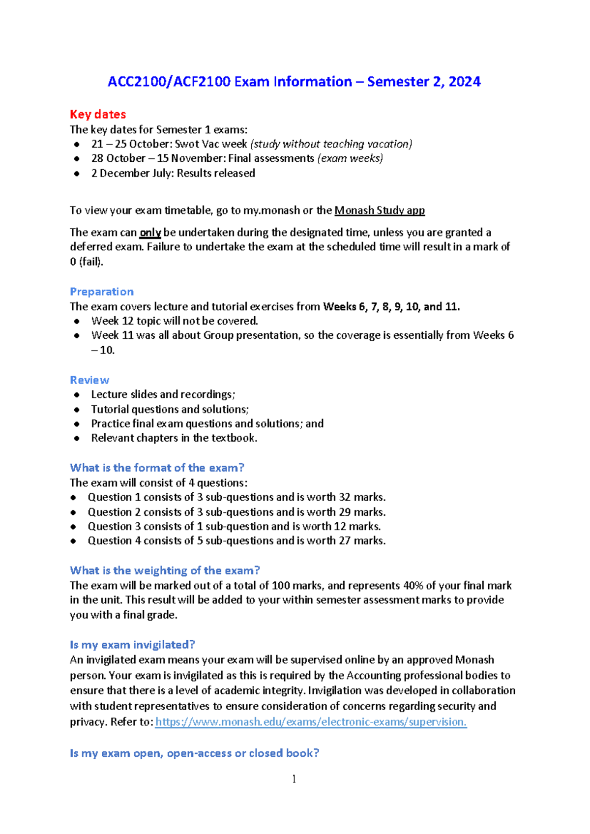 ACF-ACC2100 Final Exam Guide for Semester 2, 2024 - Studocu