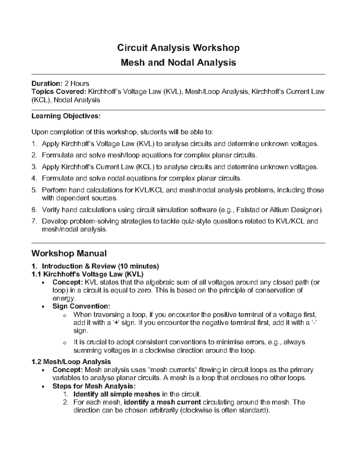 Circuit Analysis Workshop: Nodal & Mesh Analysis (ENGR 101) - Studocu