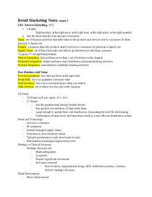 Retail Management - Study Notes & Assignments - Studocu