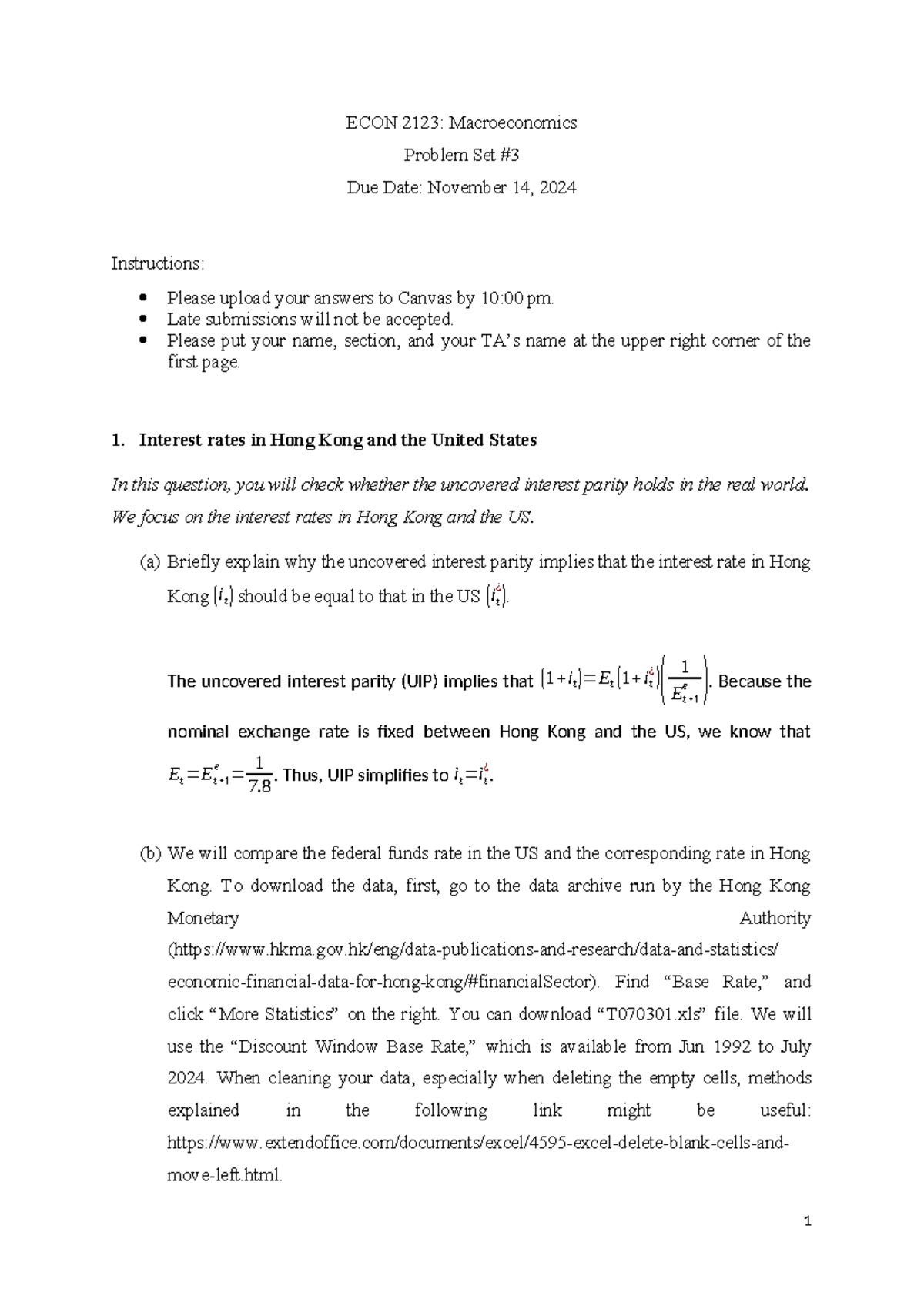 ECON 2123: Macroeconomics - Problem Set 3 Solutions & Analysis - Studocu