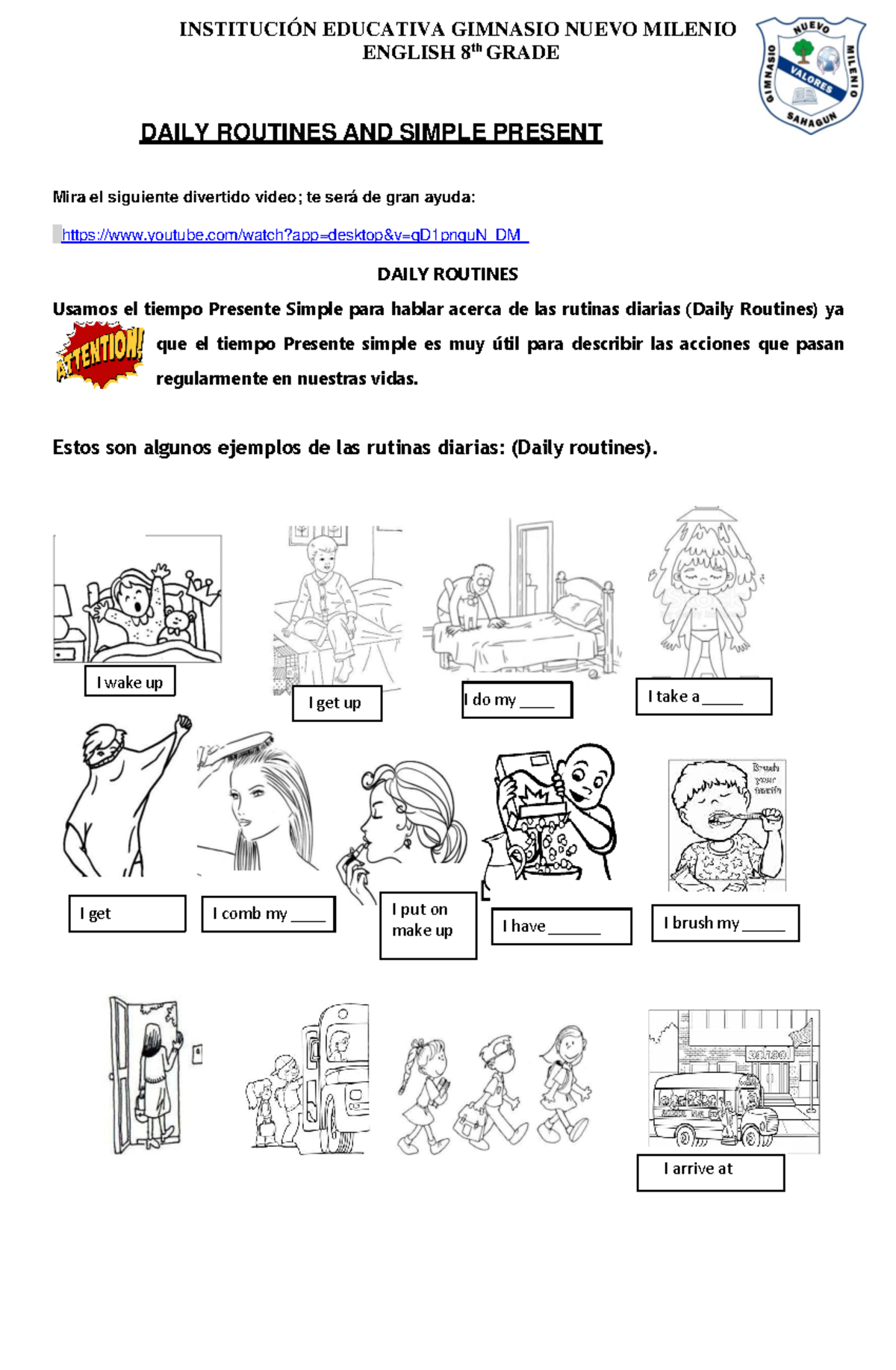 Inglés 8o - Guía de Aprendizaje: Presente Simple y Rutinas Diarias ...