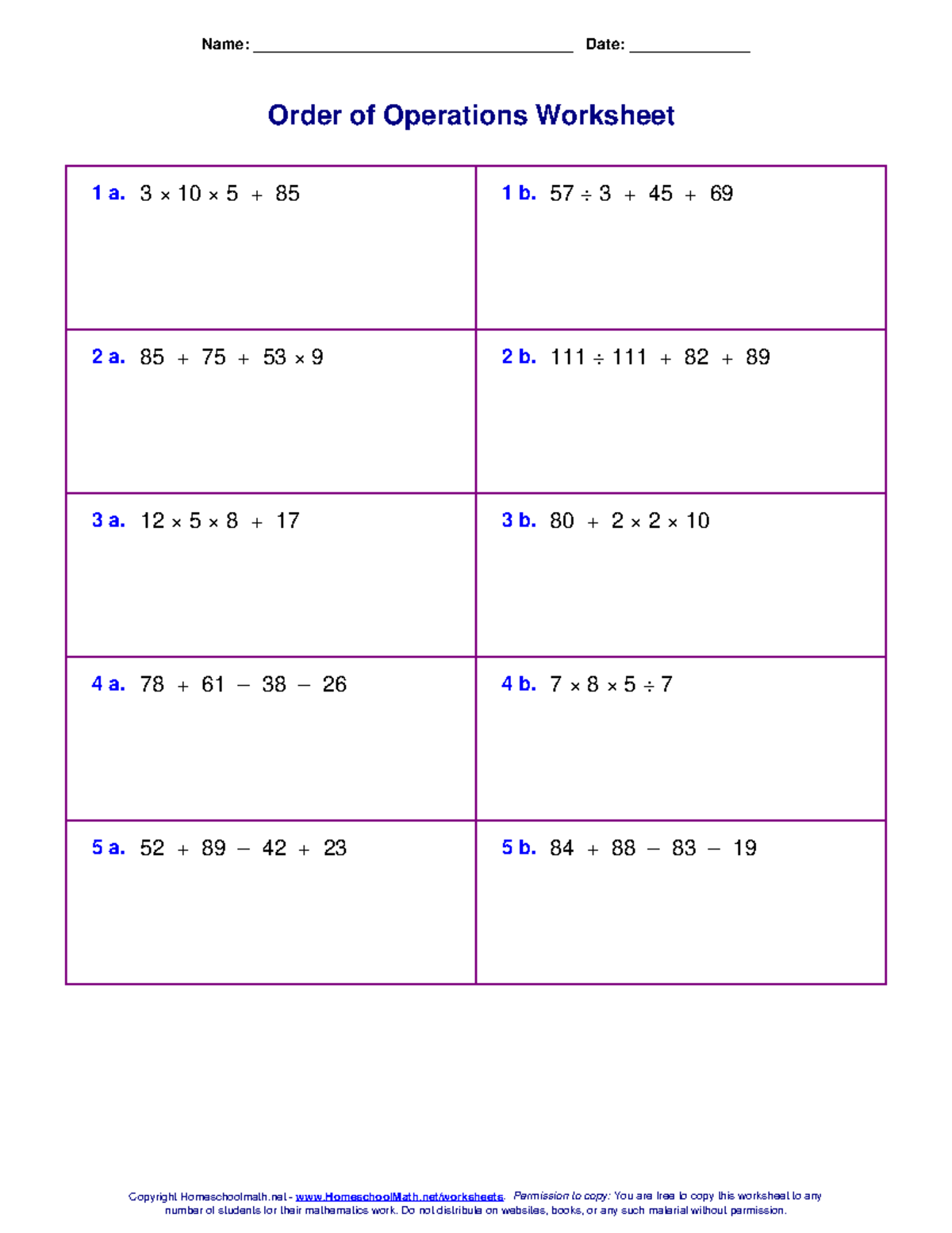 Order of Operations Worksheet 1 - Math Practice Questions - Studocu
