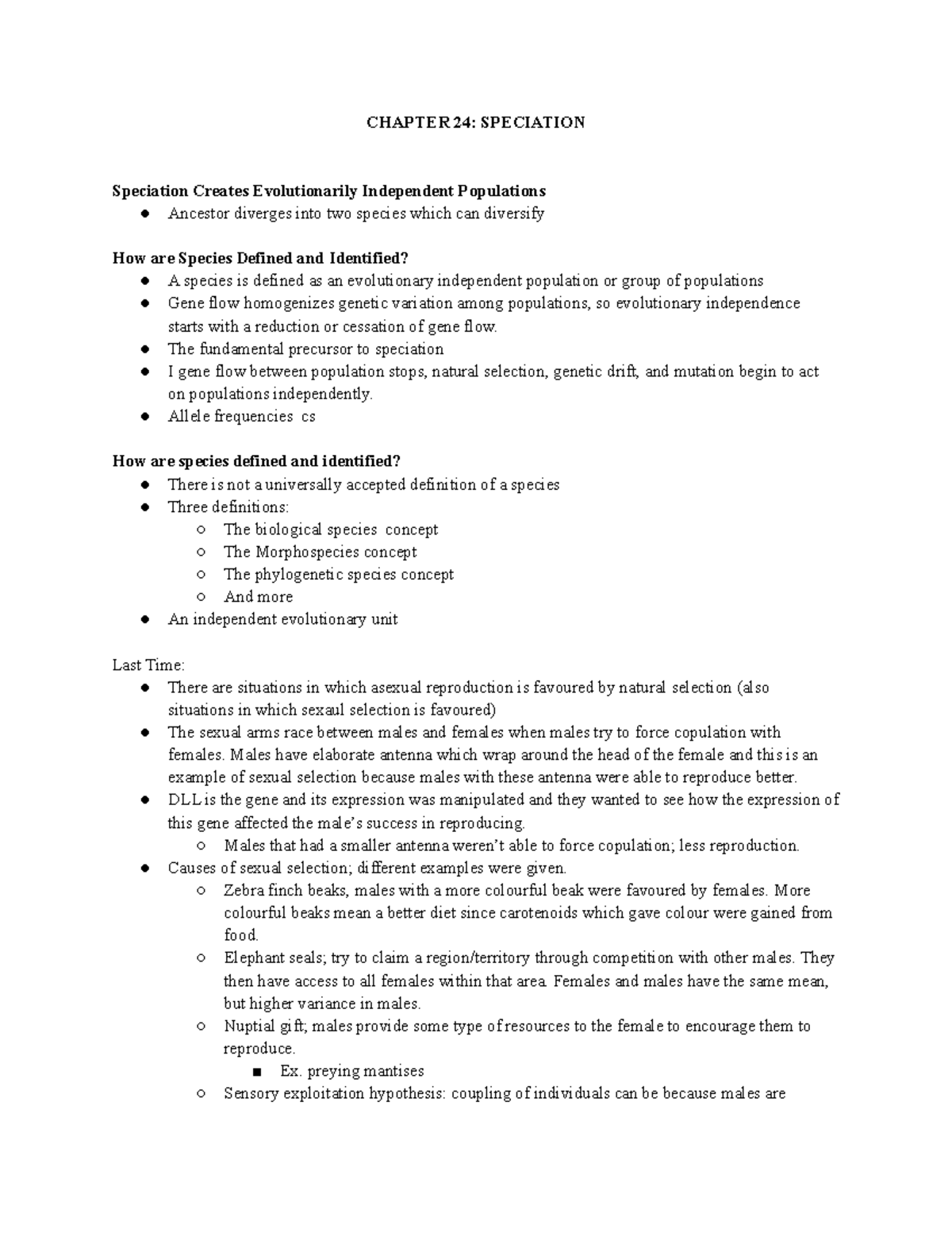 Chapter 24 - Lecture notes 10 - CHAPTER 24: SPECIATION Speciation ...