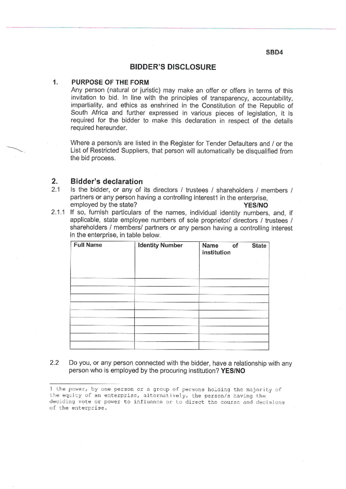 SBD4 TENDER DISCLOSURE FORM: GUIDELINES & REQUIREMENTS - Studocu