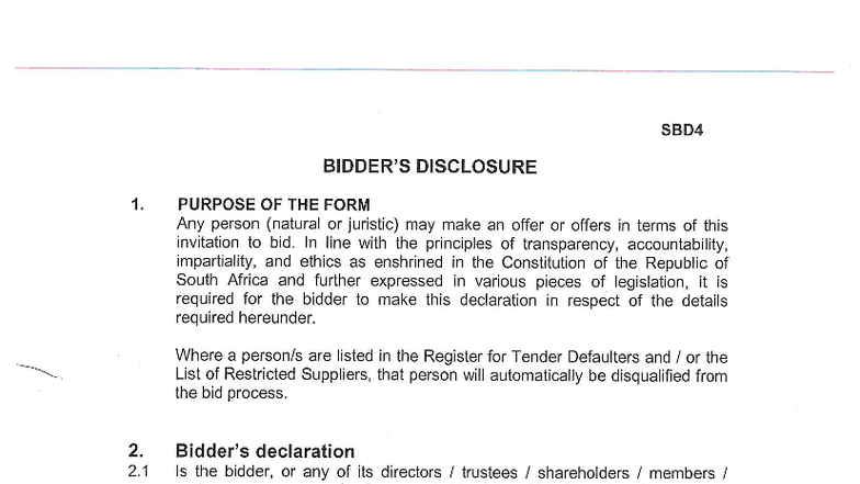 SBD4 TENDER DISCLOSURE FORM: GUIDELINES & REQUIREMENTS - Studocu