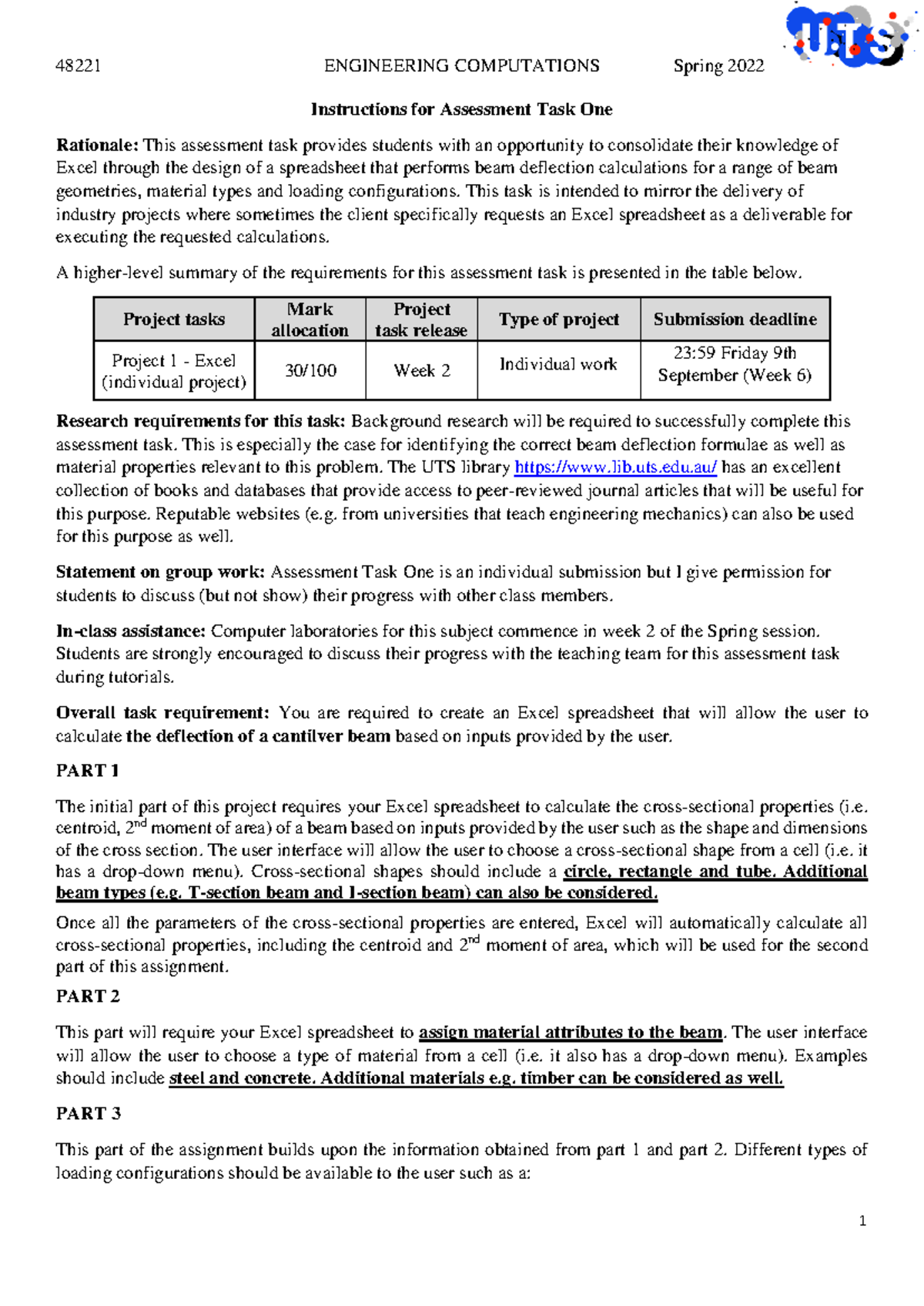 48221 - Engineering Computations - Spring 2022 - Assessment Task 1 ...