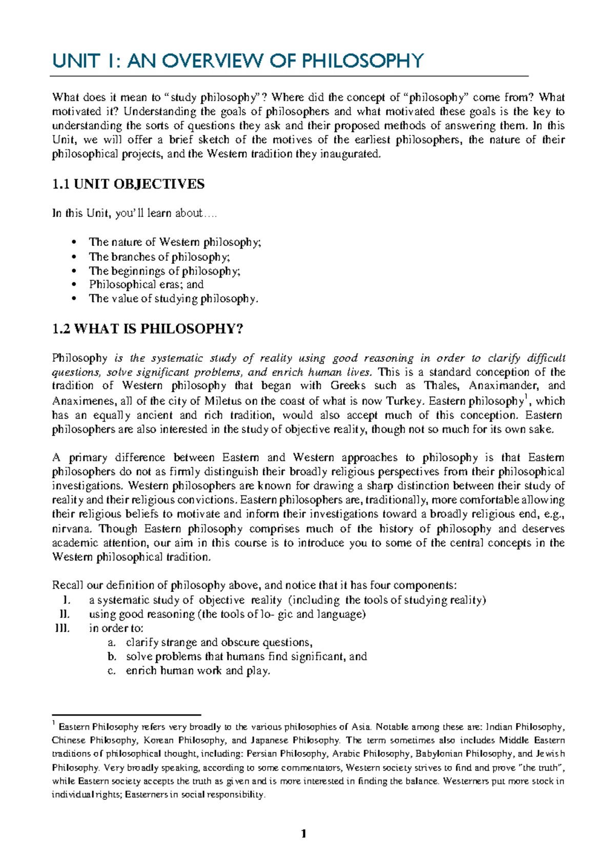 PHI 1010 - Overview OF Philosophy Notes - UNIT 1: AN OVERVIEW OF ...