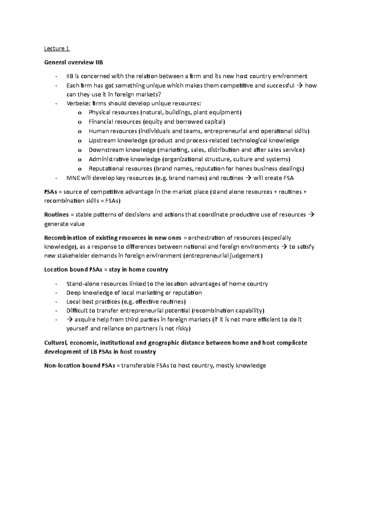 IIB Intermediate 1: Summary of Lecture Content on FSAs and MNEs ...
