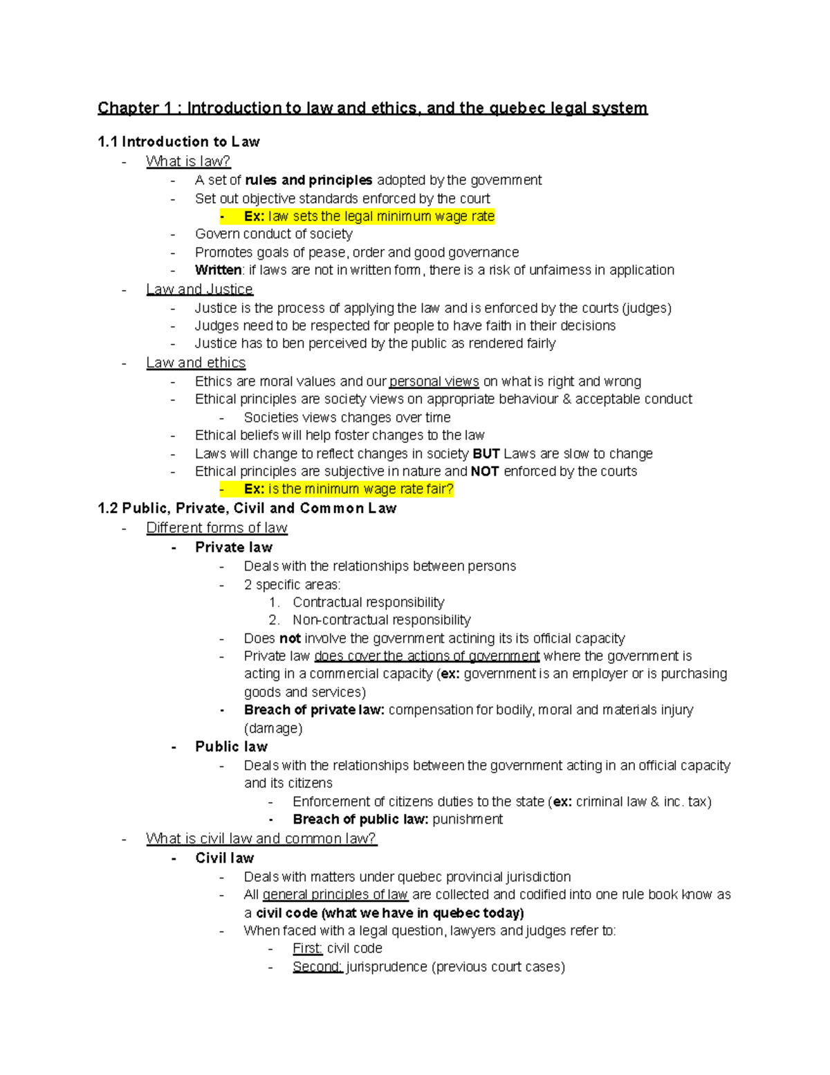 Comm 316: Lesson 1 - Intro to Law, Ethics & Quebec Legal System - Studocu