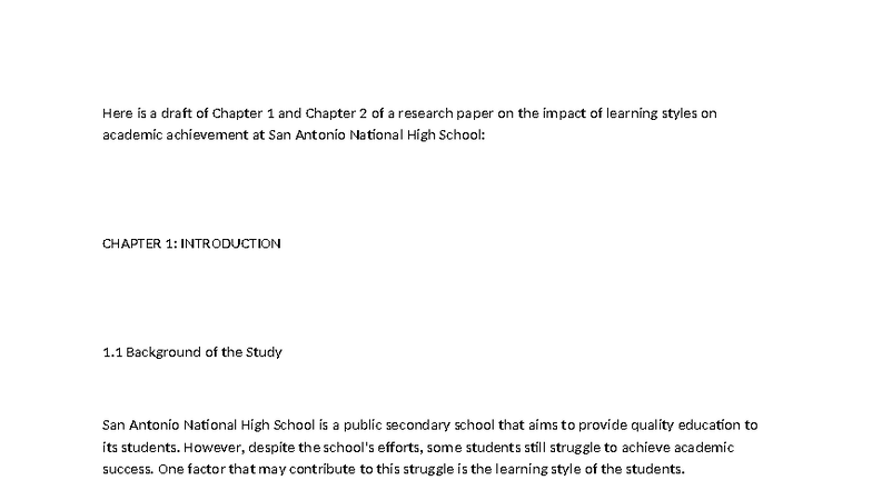Draft of Chapters 1 & 2: Learning Styles Impact on Academic Success ...