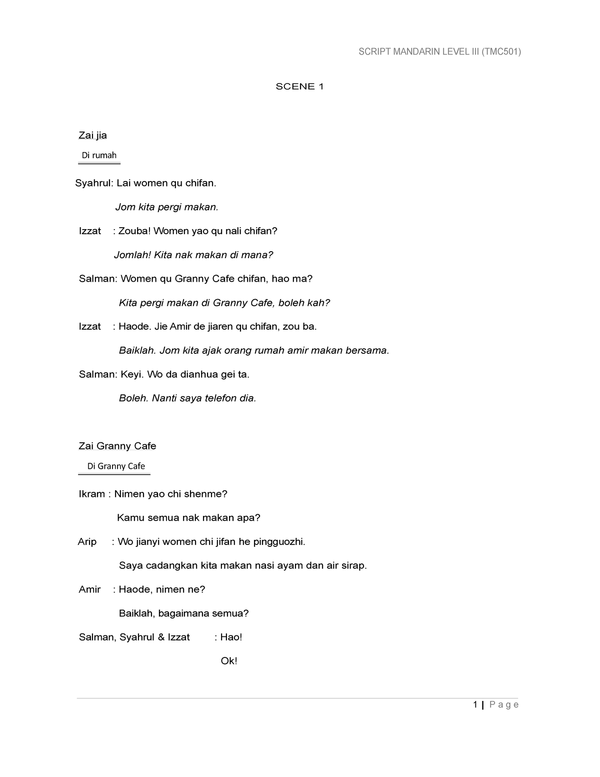 Script mandarin role play TMC501 - SCRIPT MANDARIN LEVEL III (TMC501 ...