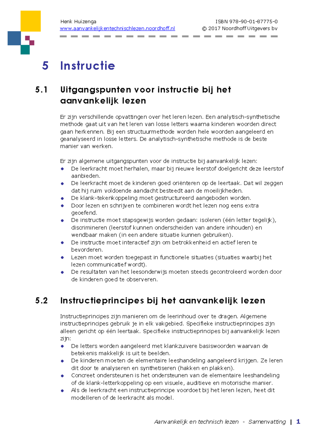 Hoofdstuk 5 - Samenvatting van Instructie bij Lezen (A&T) - Studeersnel