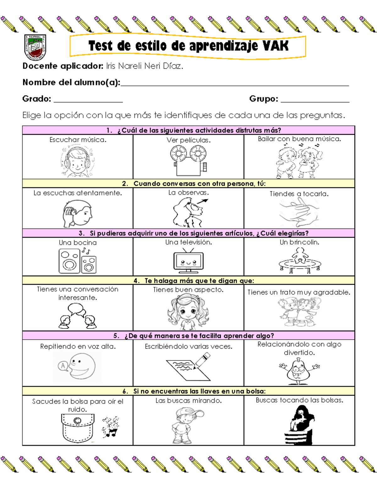 Test de Estilo de Aprendizaje VAK - Aplicado por Iris N. Neri Díaz ...