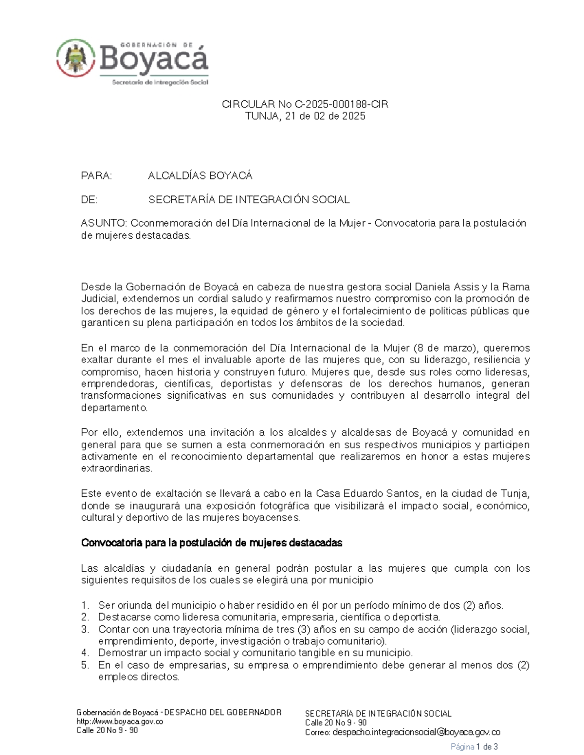Convocatoria para Exaltar Mujeres en el 8M - Gobernación Boyacá 2025 ...