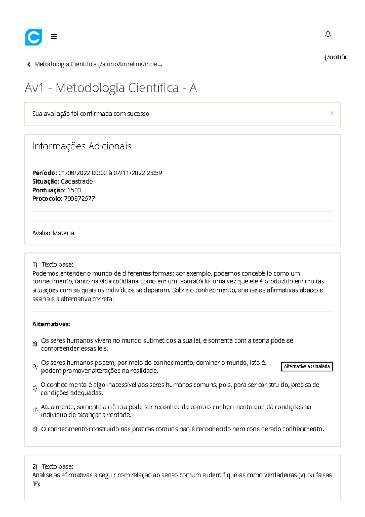Av1 - Metodologia Científica: Análise do Conhecimento e Senso Comum ...