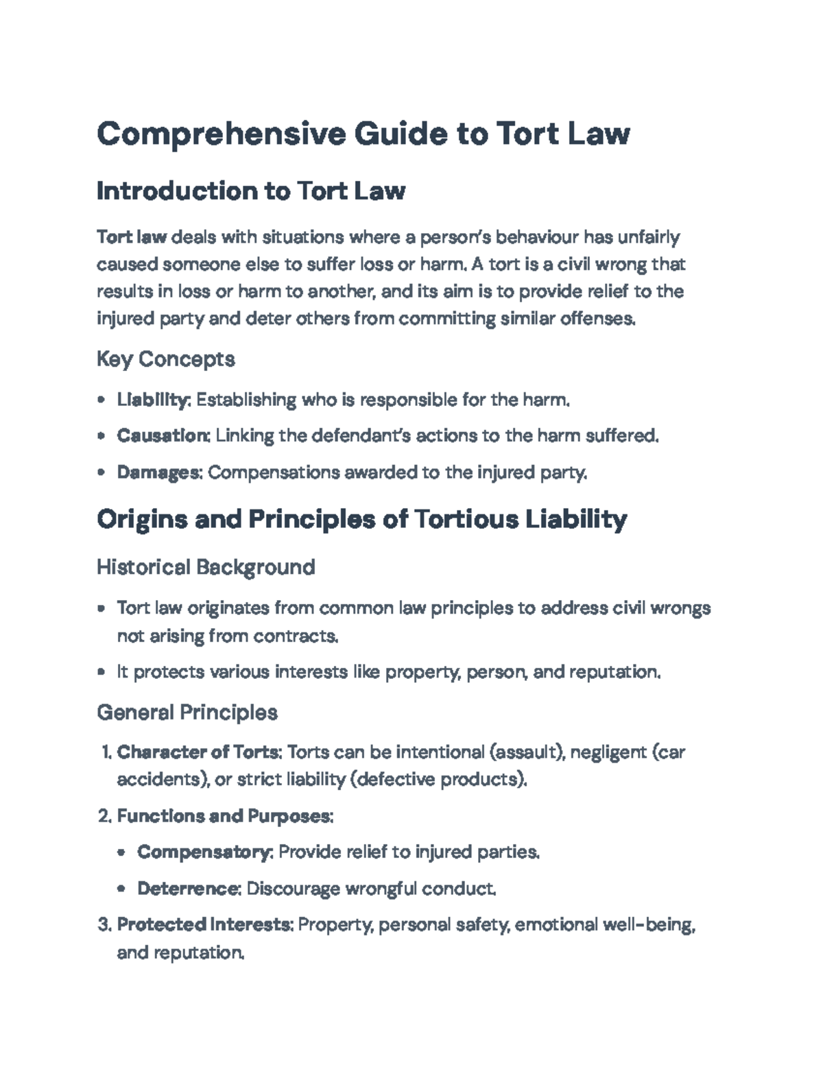 Comprehensive Overview of Tort Law Principles and Cases - Comprehensive ...