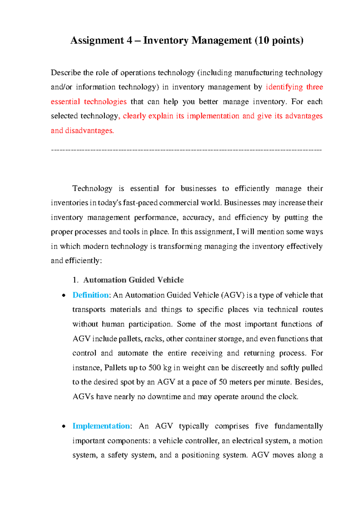 Assignment 4: Tech in Inventory Management - DANG VI DAT 76602005 07 ...