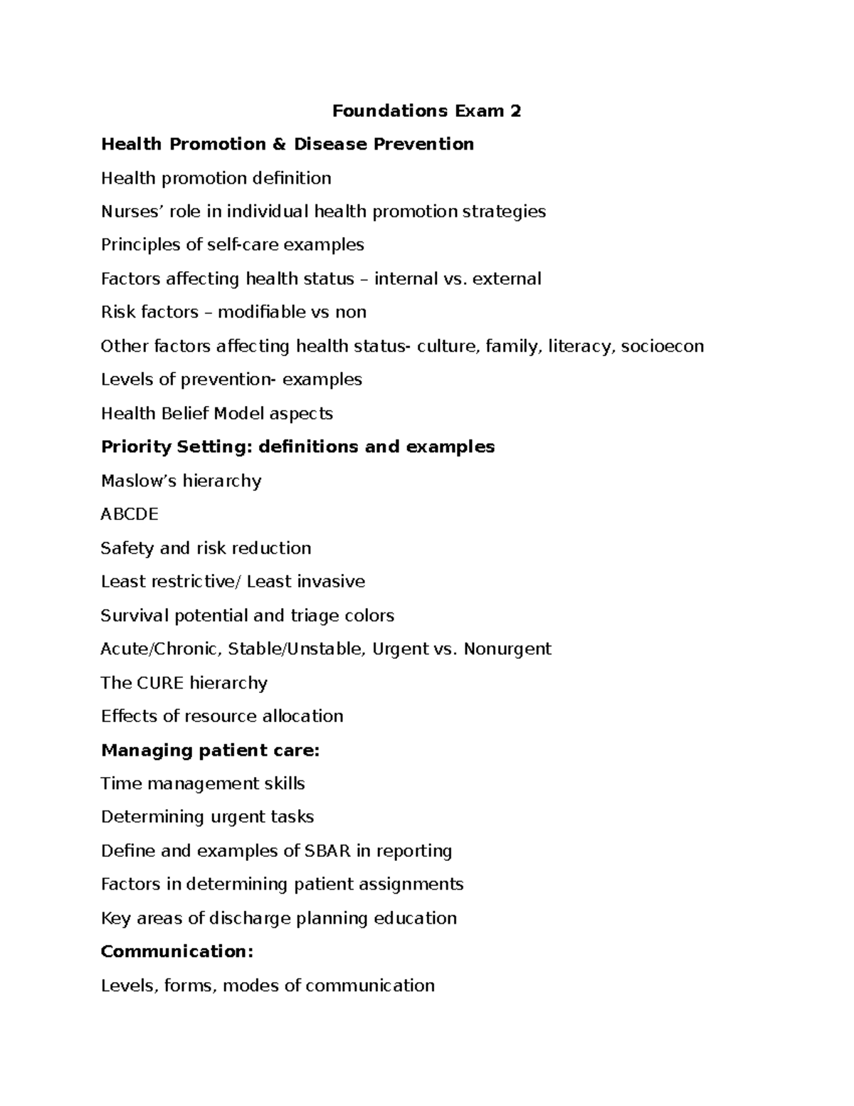 Foundations Exam 2: Health Promotion & Disease Prevention Strategies ...