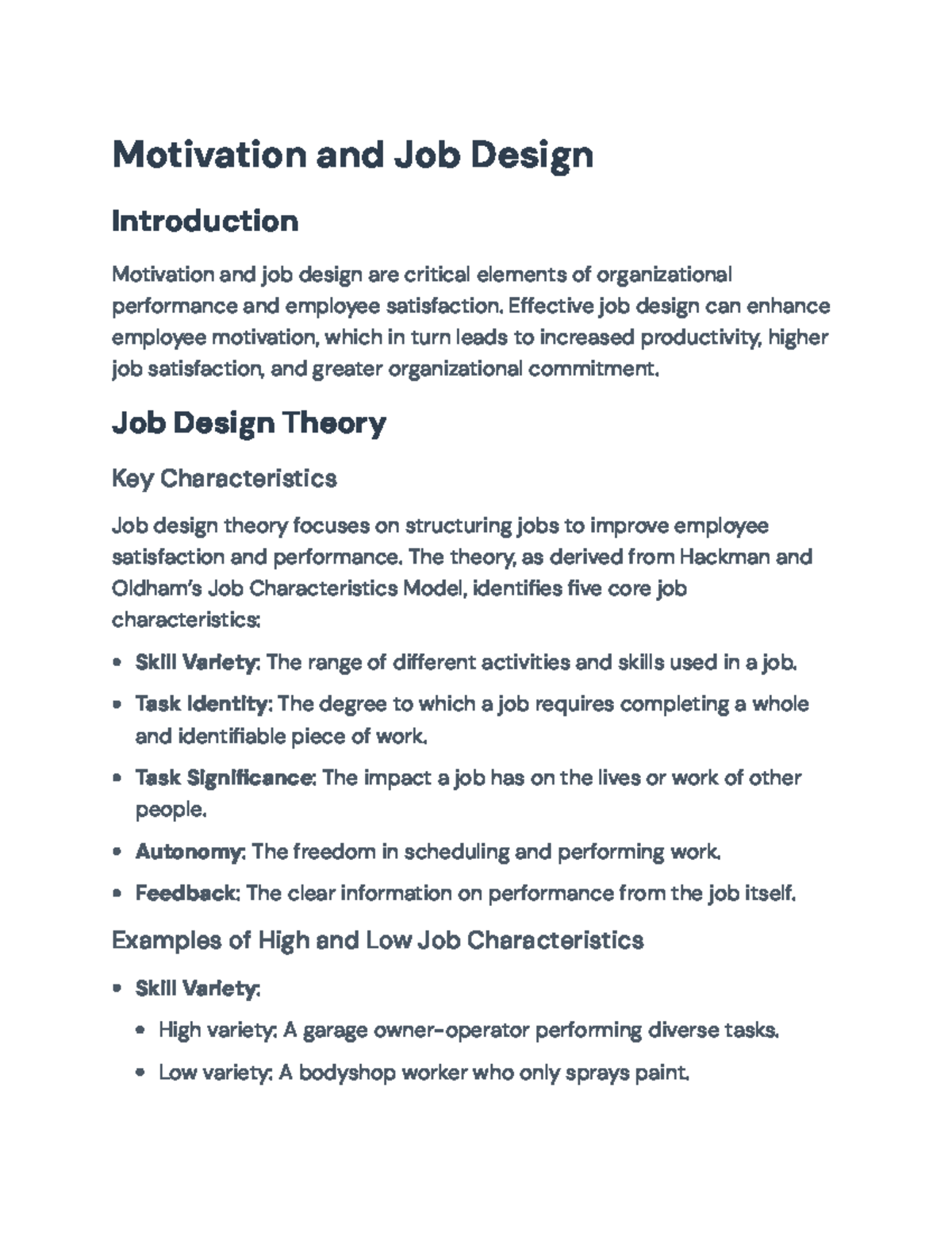 Motivation and Job Design Strategies for Enhanced Employee Performance ...