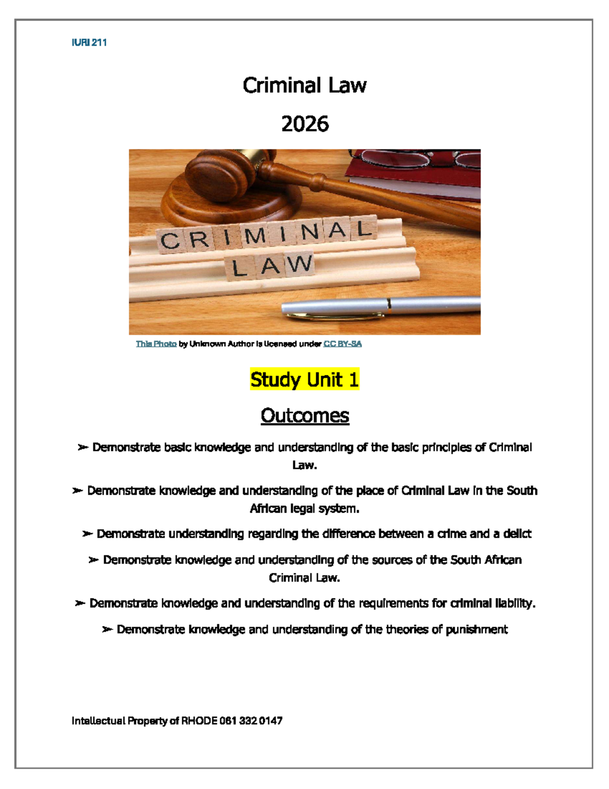 IURI 211 Criminal Law 2026: Study Unit 1 Overview and Key Concepts ...