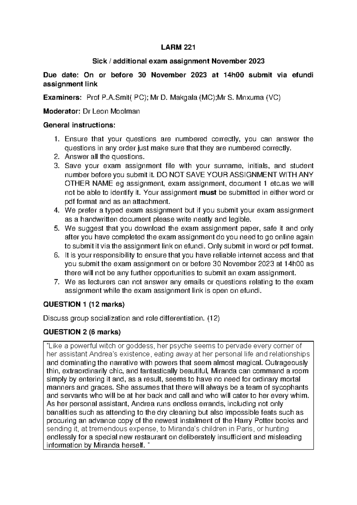Sick or additional exam assignment LARM 221 - LARM 221 Sick ...