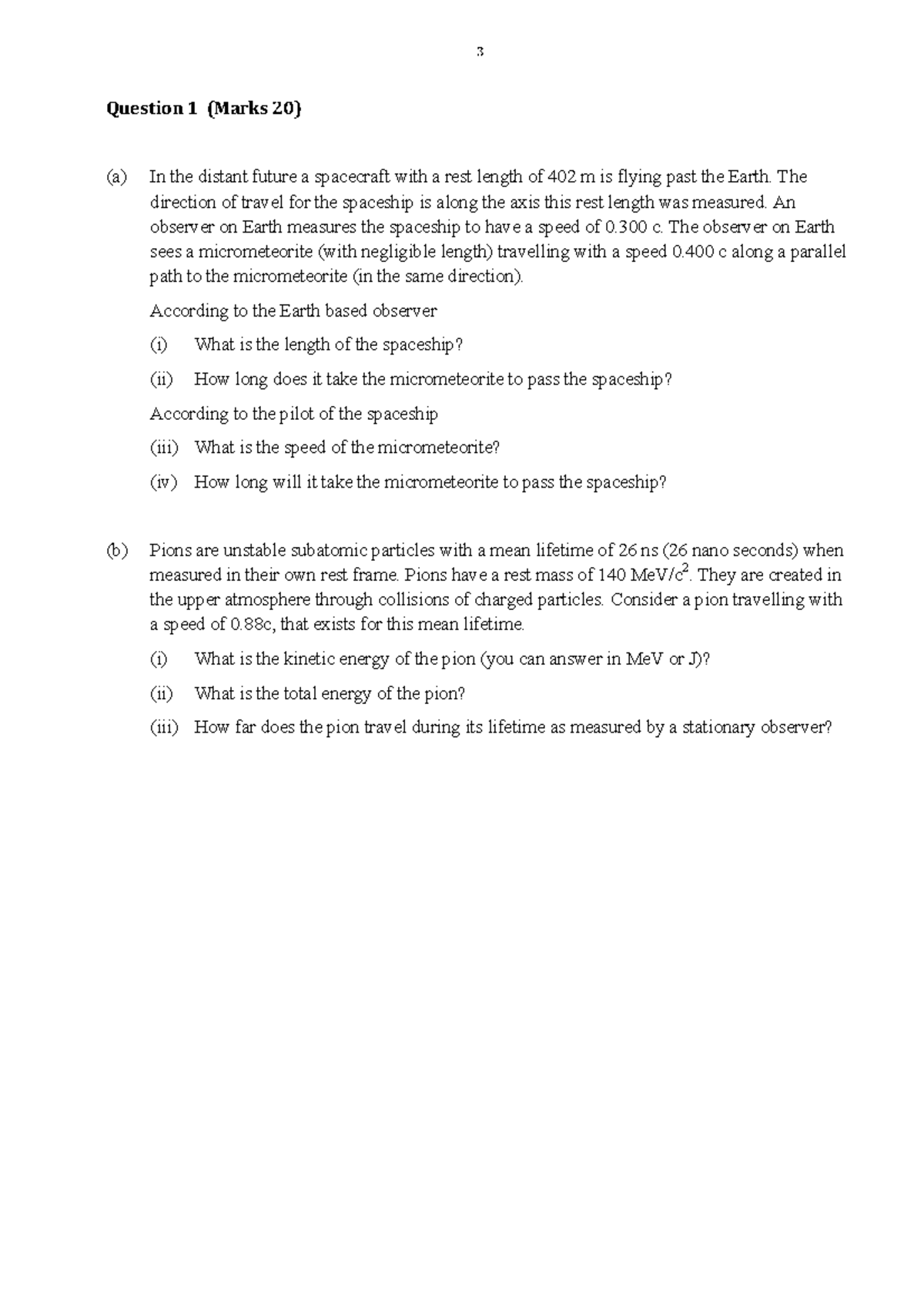 2017 Physics Exam Paper: Questions on Relativity, Electric Fields, and ...