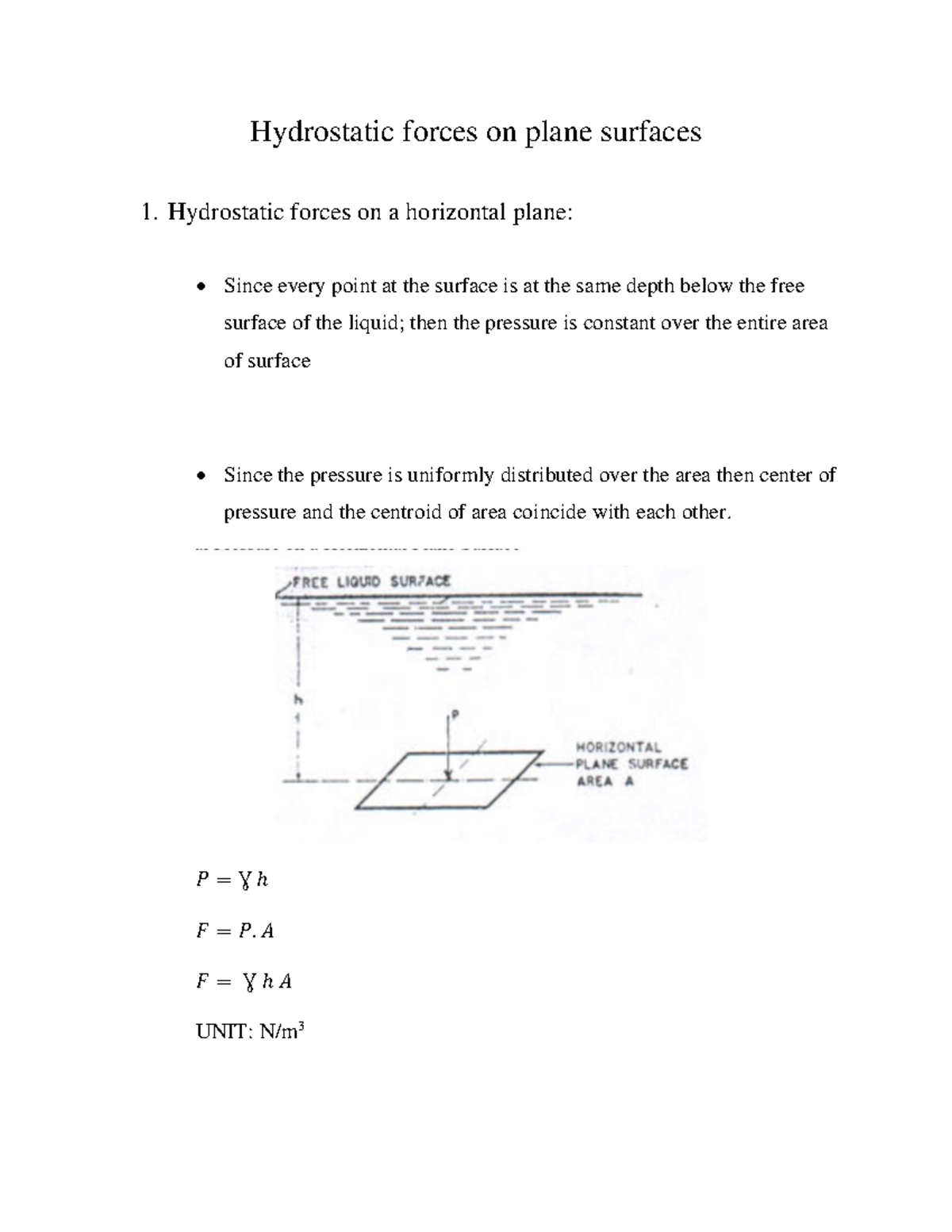 Hydrostatic Forces on Plane Surfaces - Fluid Mechanics (Course Code ...