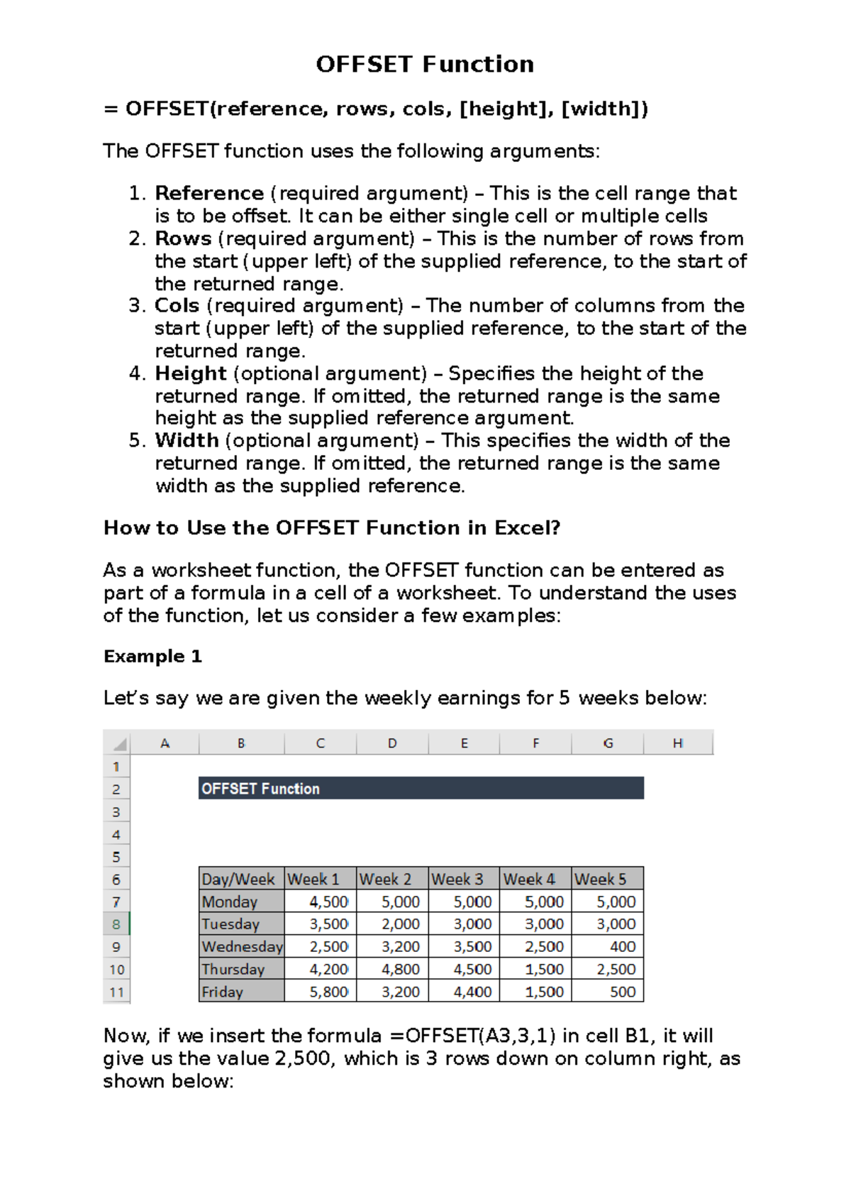 Excel Offset function - BBA313 - OFFSET Function = OFFSET(reference ...