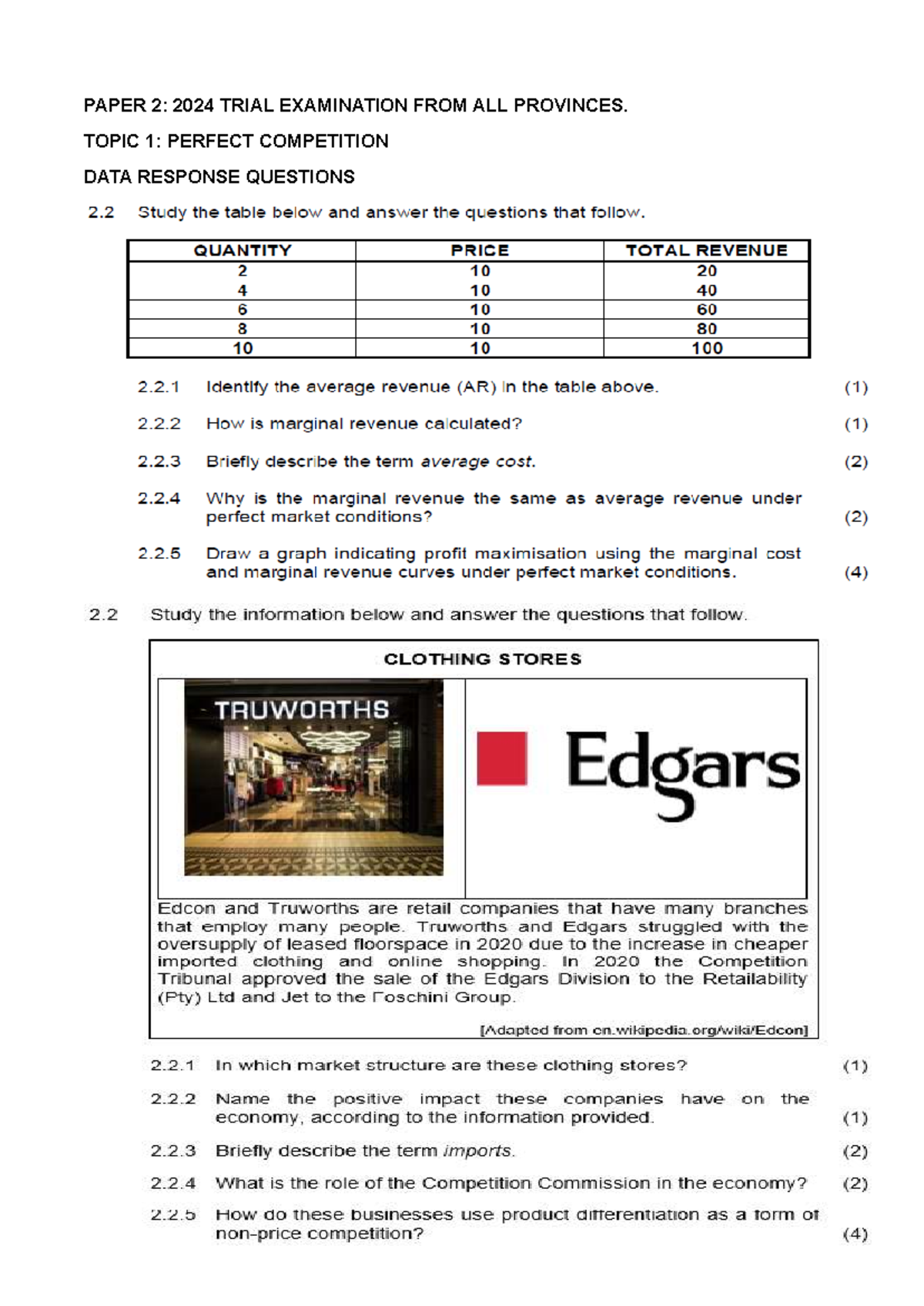 Economics Grade 12 Paper 2 Topic 2 Activities - PAPER 2: 2024 TRIAL ...