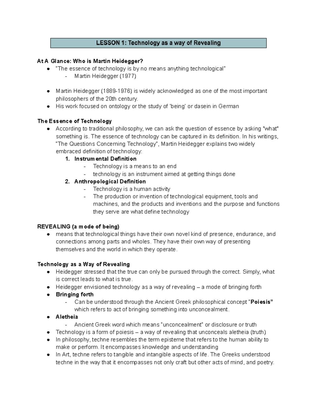 STS - Understanding Heidegger's Philosophy of Technology and Being ...